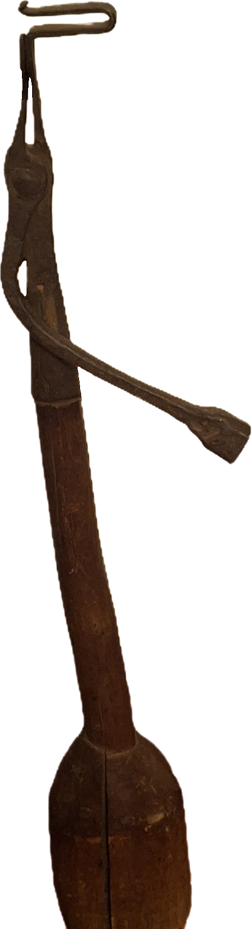 Exceptional and Rare Early American Wrought Iron Standing Rushlight / Splint Holder on Original Turned Wood Base – c.1780-1820 New England