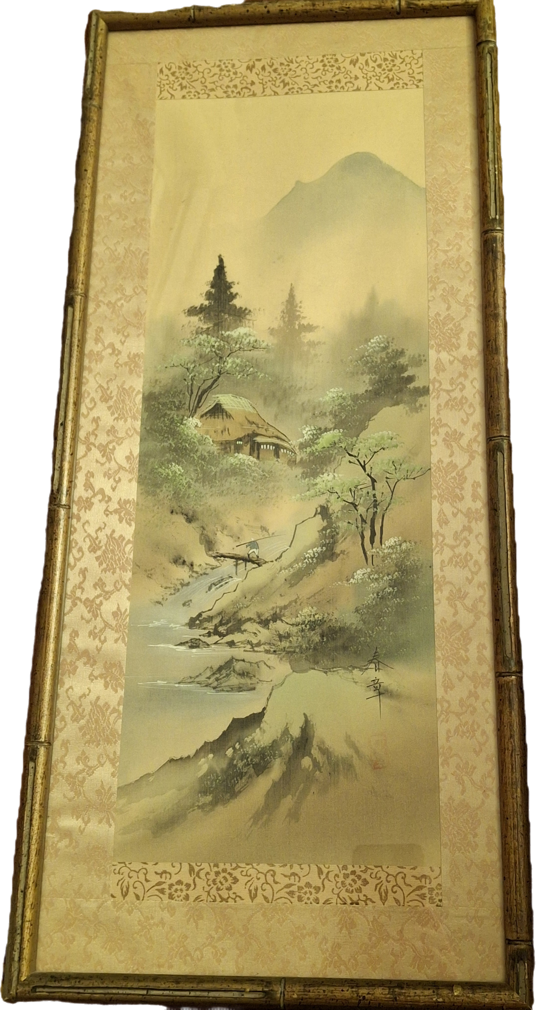 Complete Set of 4 Framed Japanese Sumi-e paintings; Spring, Summer, Winter, Autumn Landscapes, early 20th c.