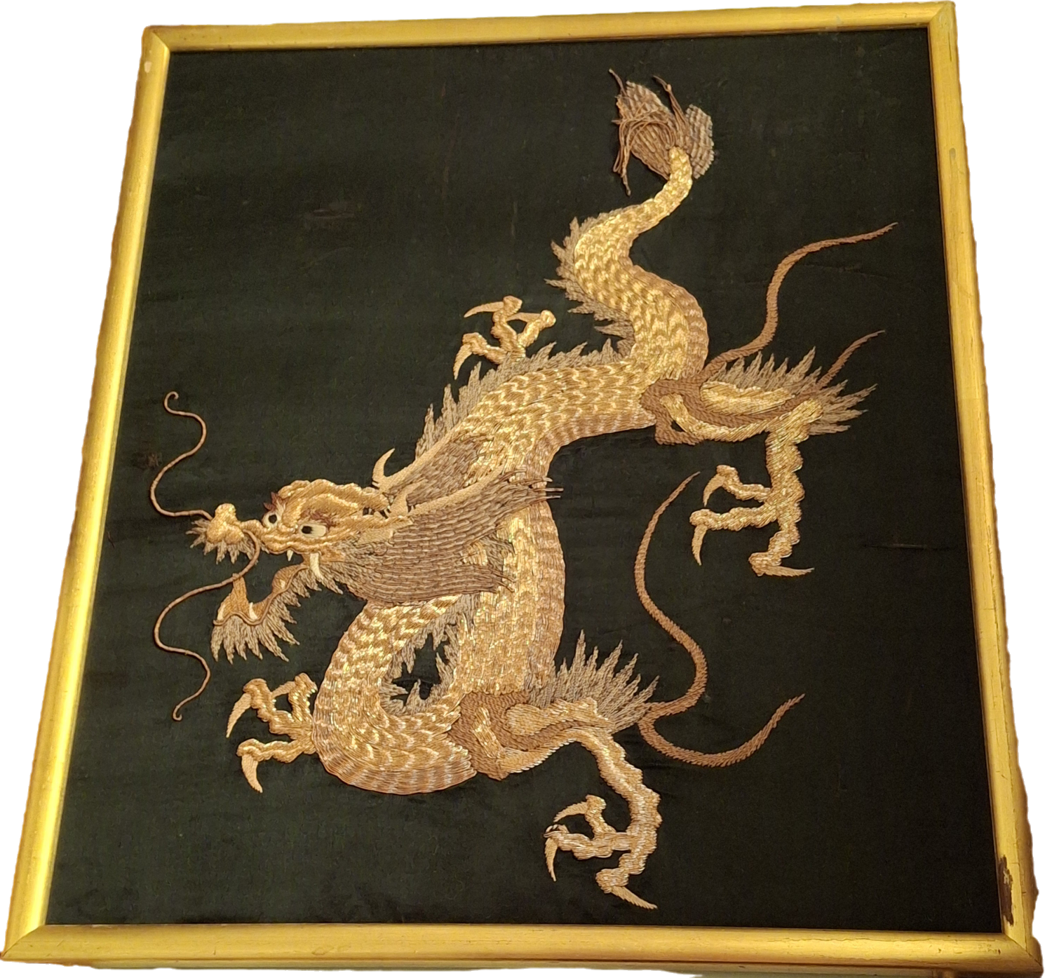 Qing Dynasty Chinese Imperial Five-Clawed Dragon Gold Thread Silk Embroidery