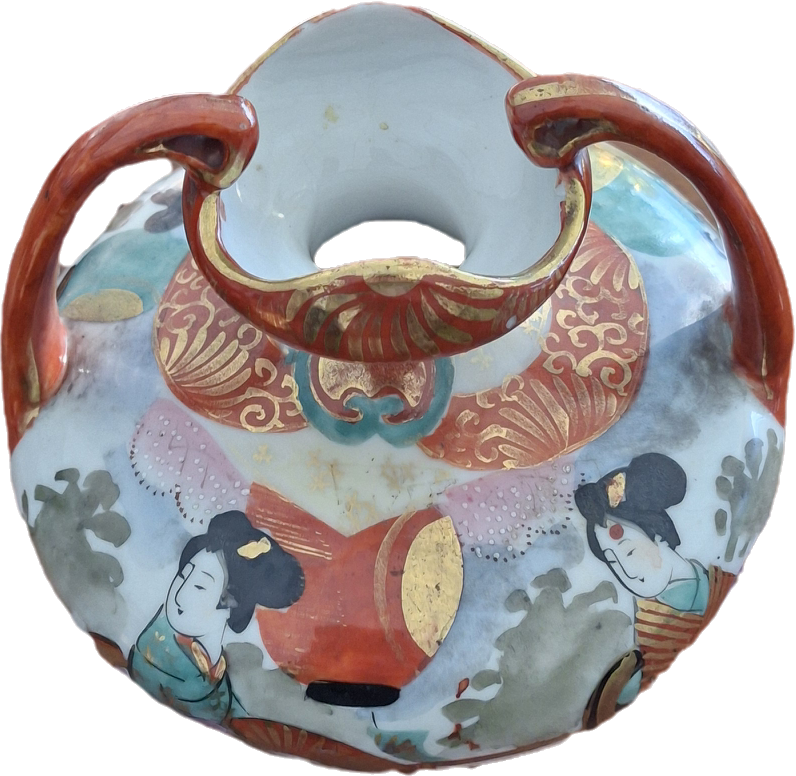 Vintage Mid-Century Japanese Kutani Porcelain Geisha Landscape Ewer Vase