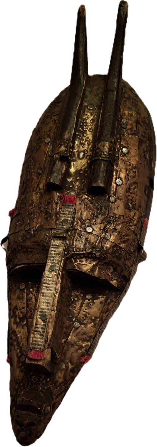 Authentic Marka African Mask Mali - Hammered Brass & Copper Over Wood - Bambara Ntomo Ritual Carving - Mid-20th Century - 10" Tribal Art