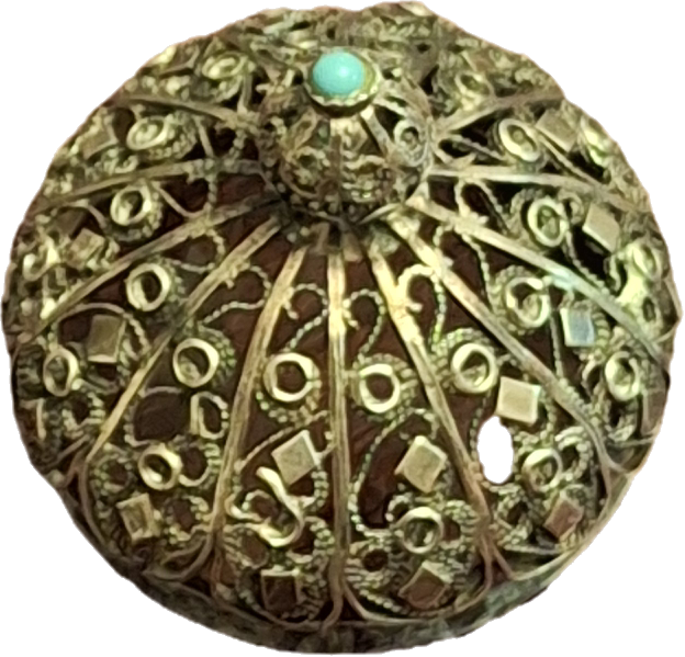 Antique Filigree Silver Besamim Spice Box with Turquoise Stone - 19th Century Judaica