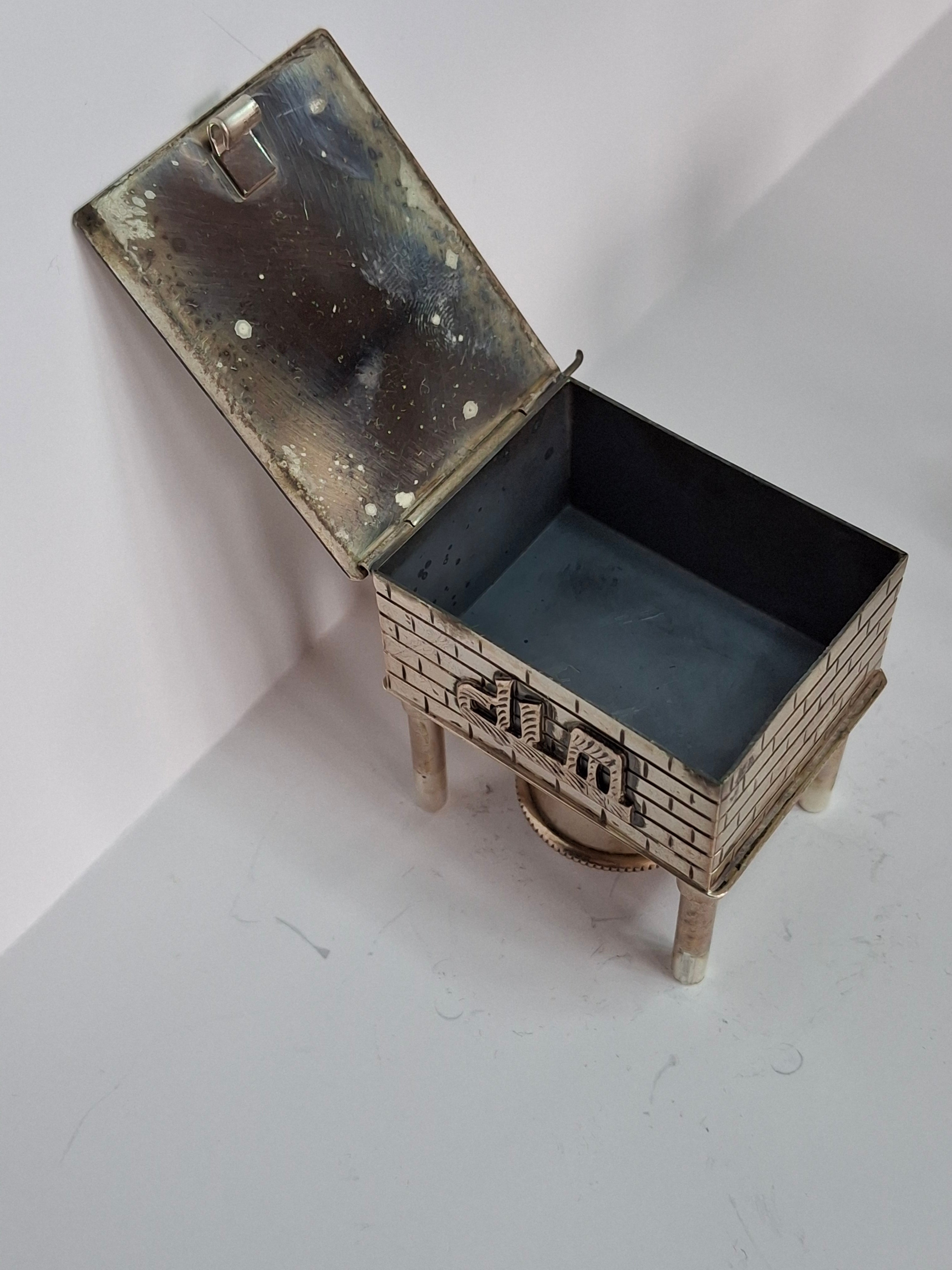 Mid Century 925 Sterling Silver Brick House Travel Full Havdalah Set - Israeli Judaica Besamim, Kiddush Cup & Candle Holder (4.8 oz)