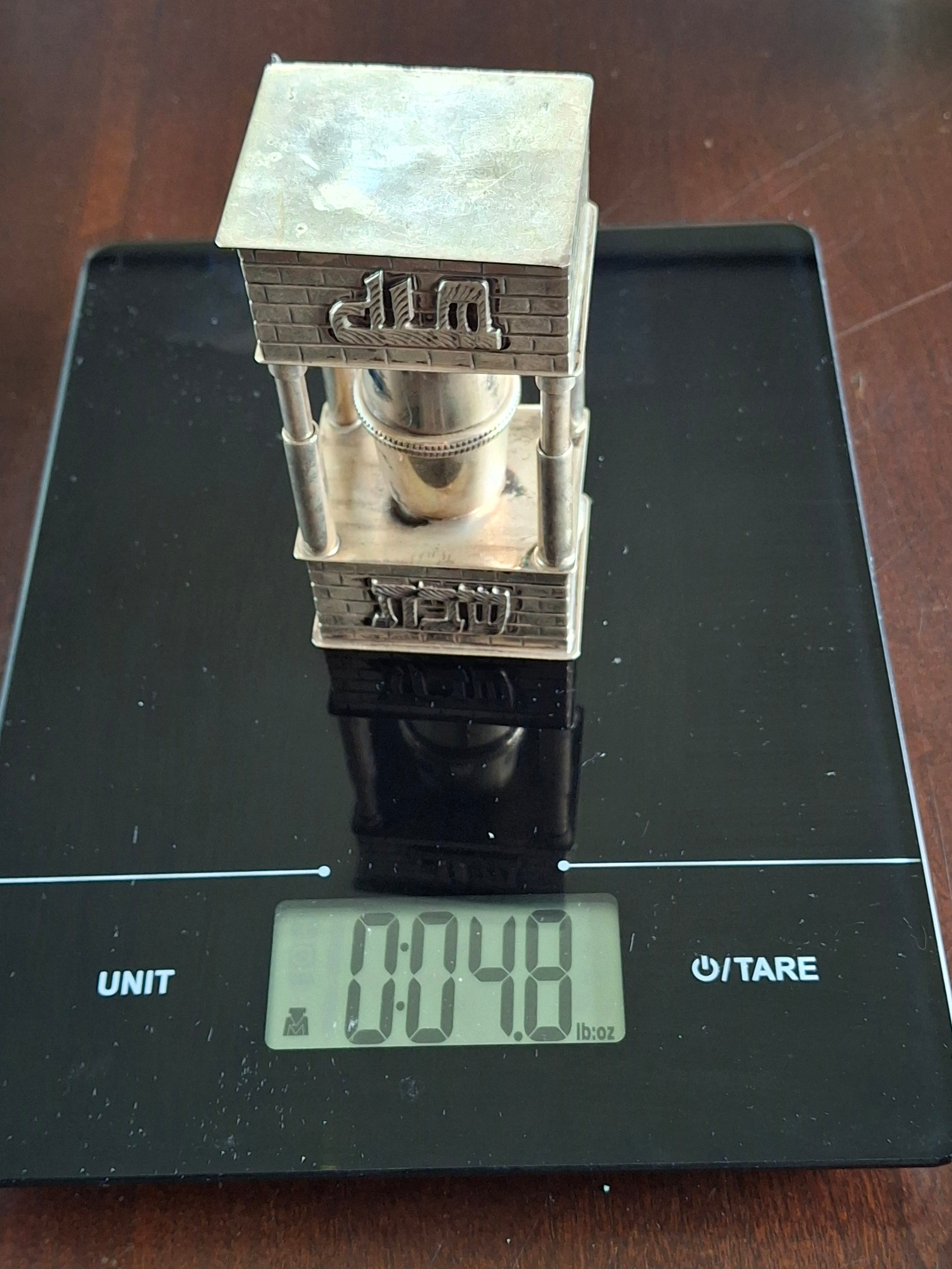 Mid Century 925 Sterling Silver Brick House Travel Full Havdalah Set - Israeli Judaica Besamim, Kiddush Cup & Candle Holder (4.8 oz)