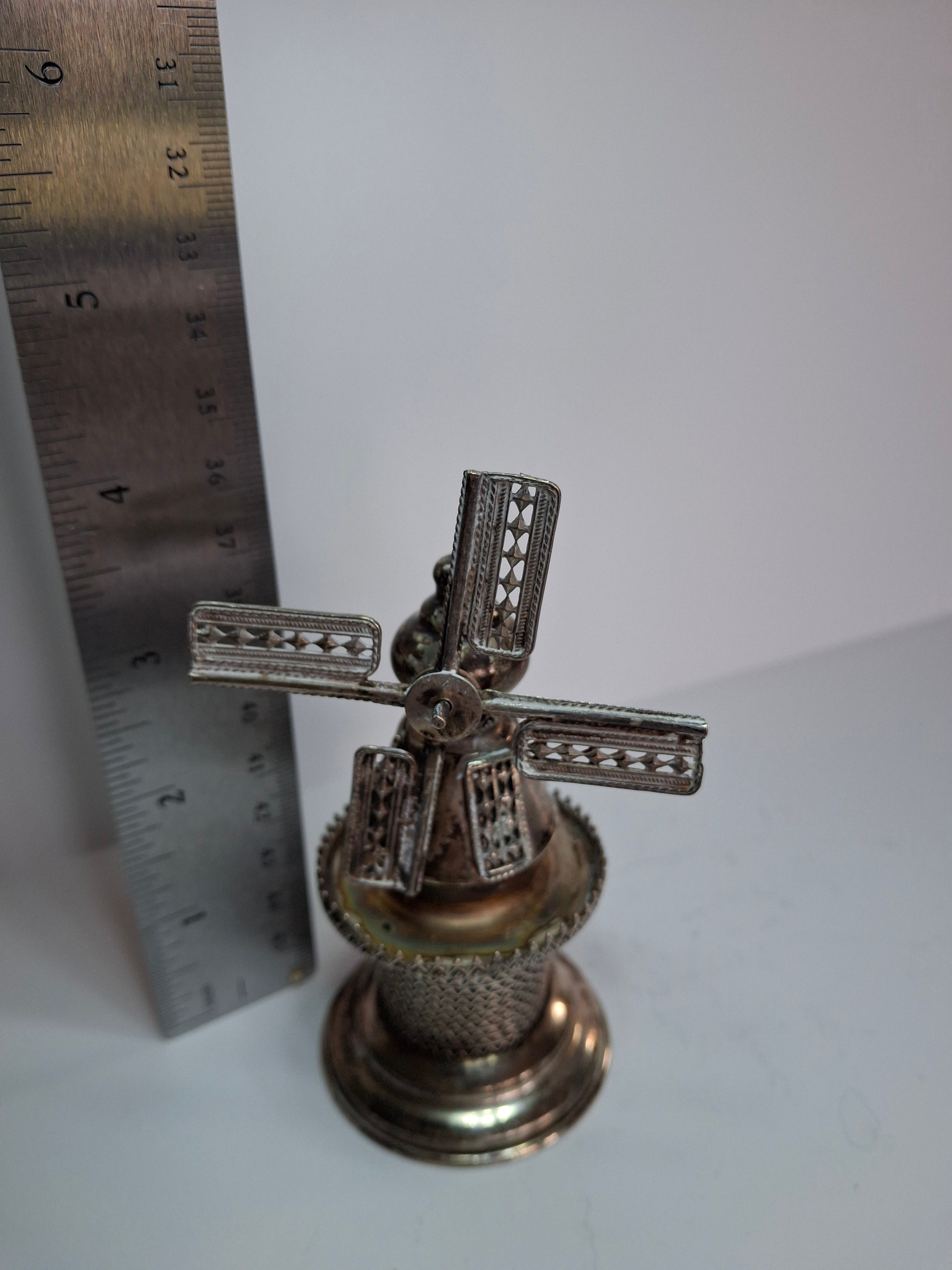 Vintage 925 Sterling Silver Judaica Besamim Windmill Spice Box - Mid-20th Century