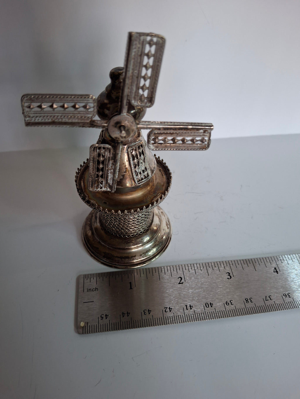 Vintage 925 Sterling Silver Judaica Besamim Windmill Spice Box - Mid-20th Century