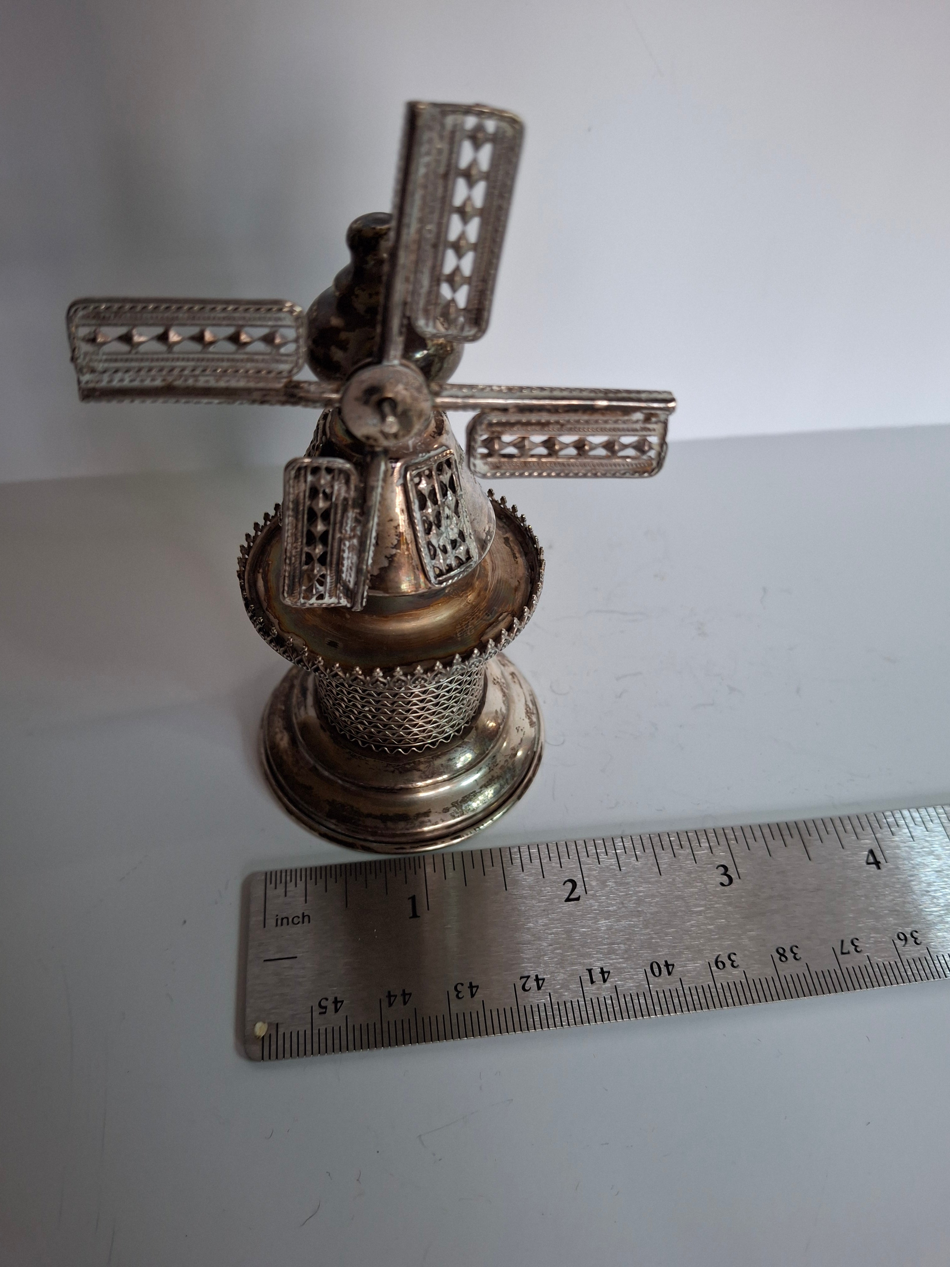 Vintage 925 Sterling Silver Judaica Besamim Windmill Spice Box - Mid-20th Century
