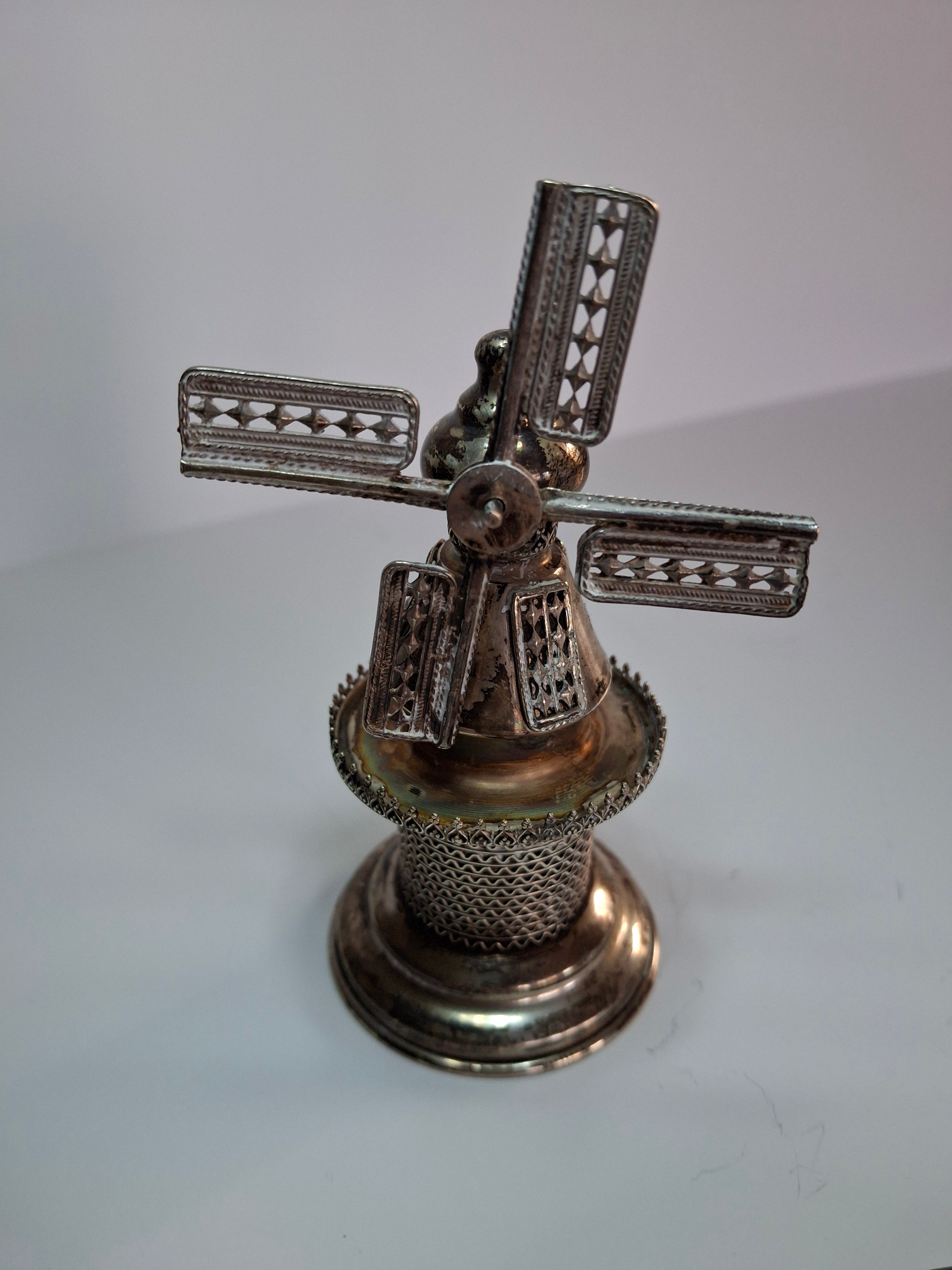 Vintage 925 Sterling Silver Judaica Besamim Windmill Spice Box - Mid-20th Century