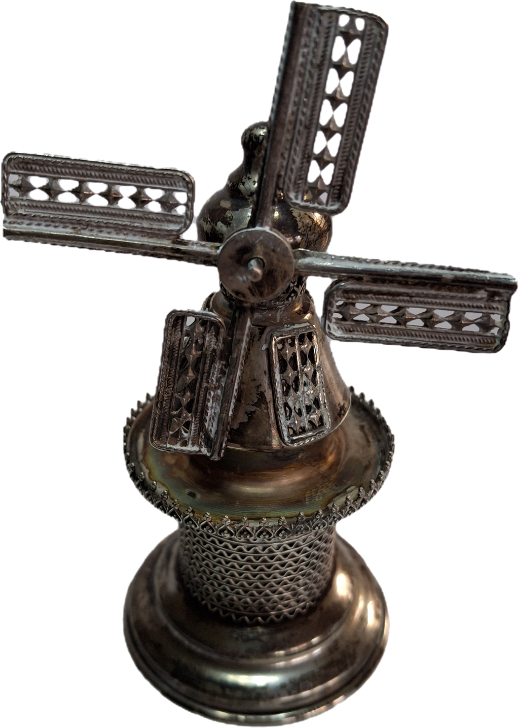 Vintage 925 Sterling Silver Judaica Besamim Windmill Spice Box - Mid-20th Century