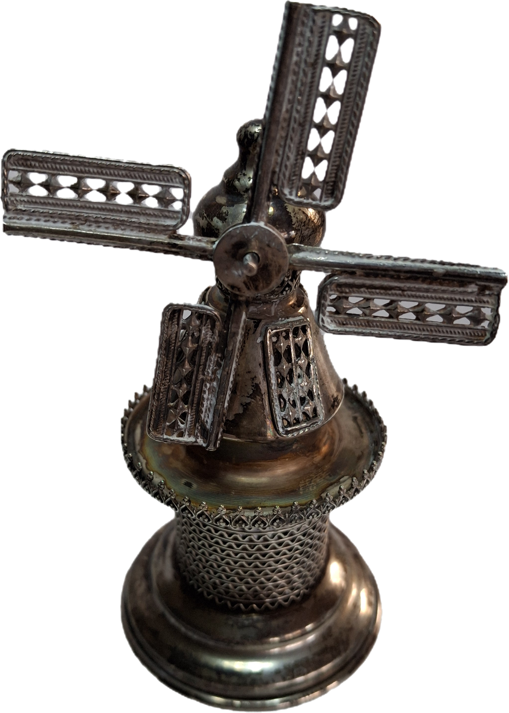 Vintage 925 Sterling Silver Judaica Besamim Windmill Spice Box - Mid-20th Century
