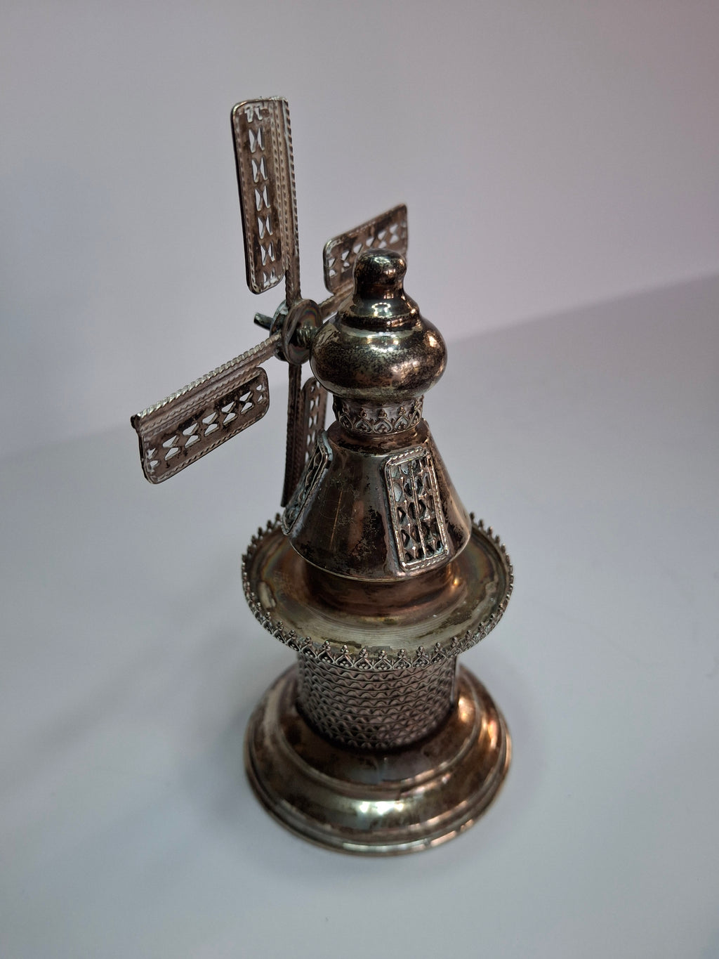 Vintage 925 Sterling Silver Judaica Besamim Windmill Spice Box - Mid-20th Century