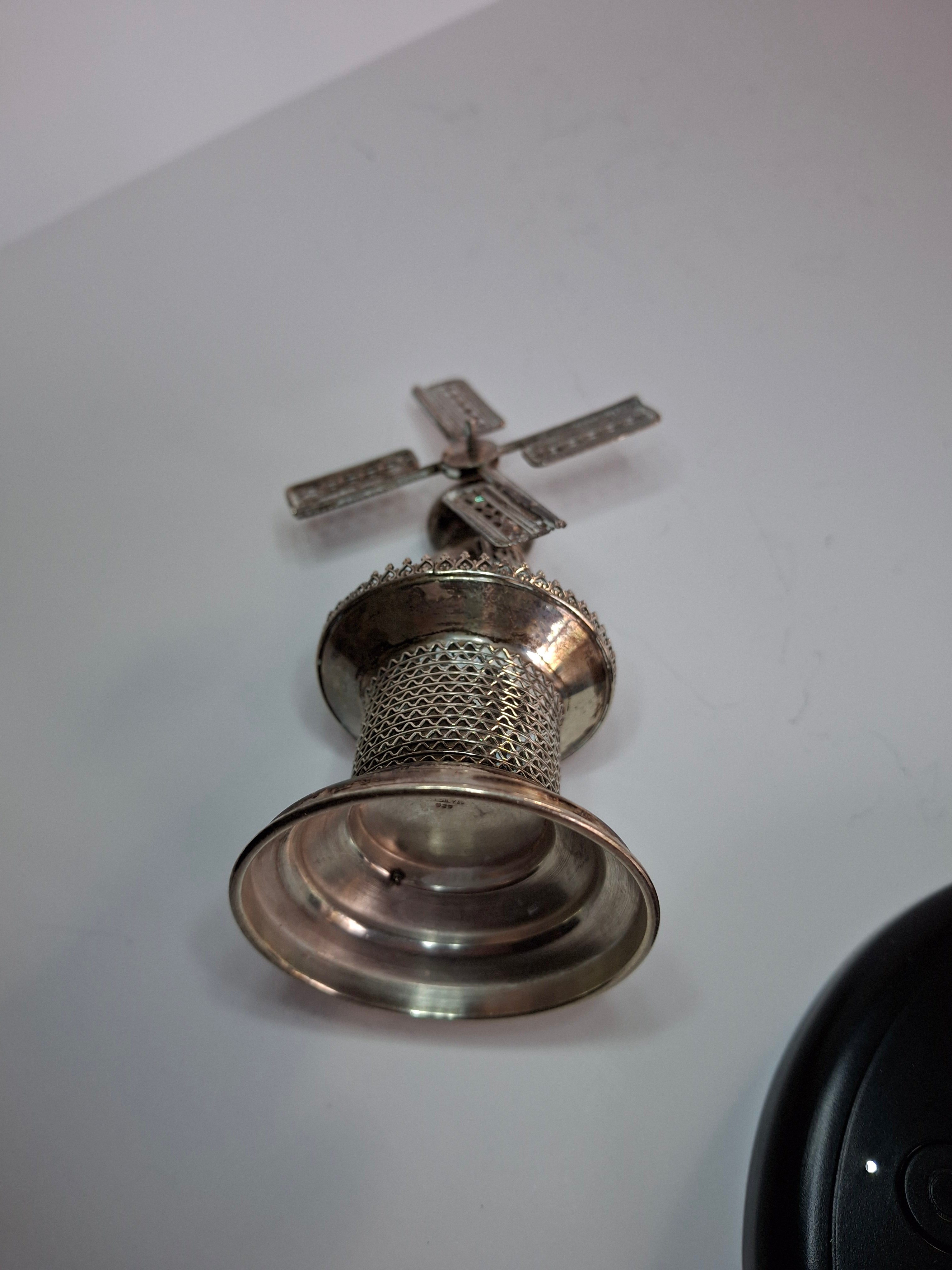 Vintage 925 Sterling Silver Judaica Besamim Windmill Spice Box - Mid-20th Century