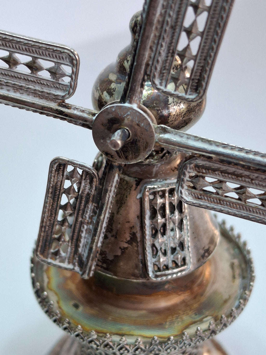 Vintage 925 Sterling Silver Judaica Besamim Windmill Spice Box - Mid-20th Century