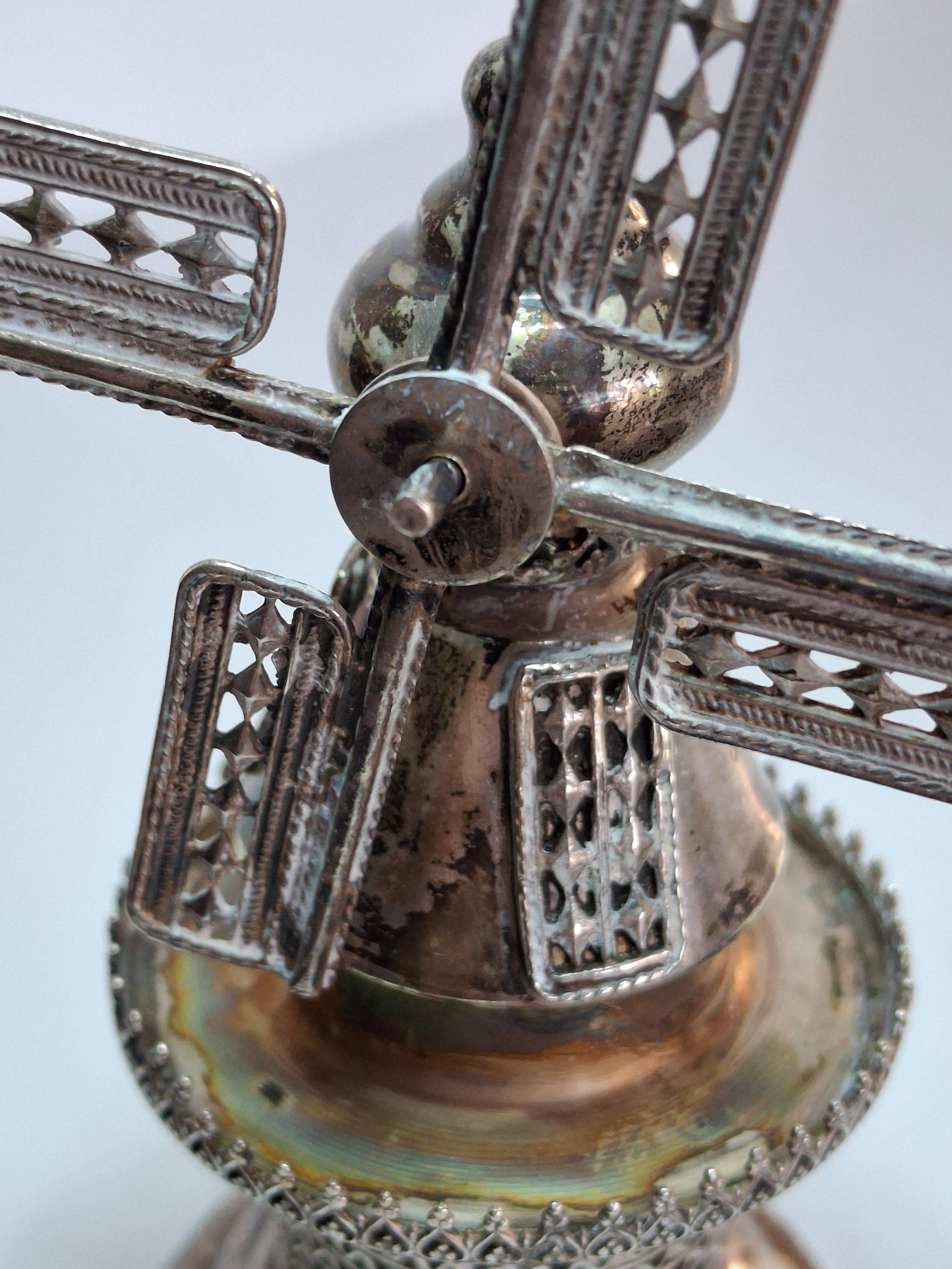 Vintage 925 Sterling Silver Judaica Besamim Windmill Spice Box - Mid-20th Century