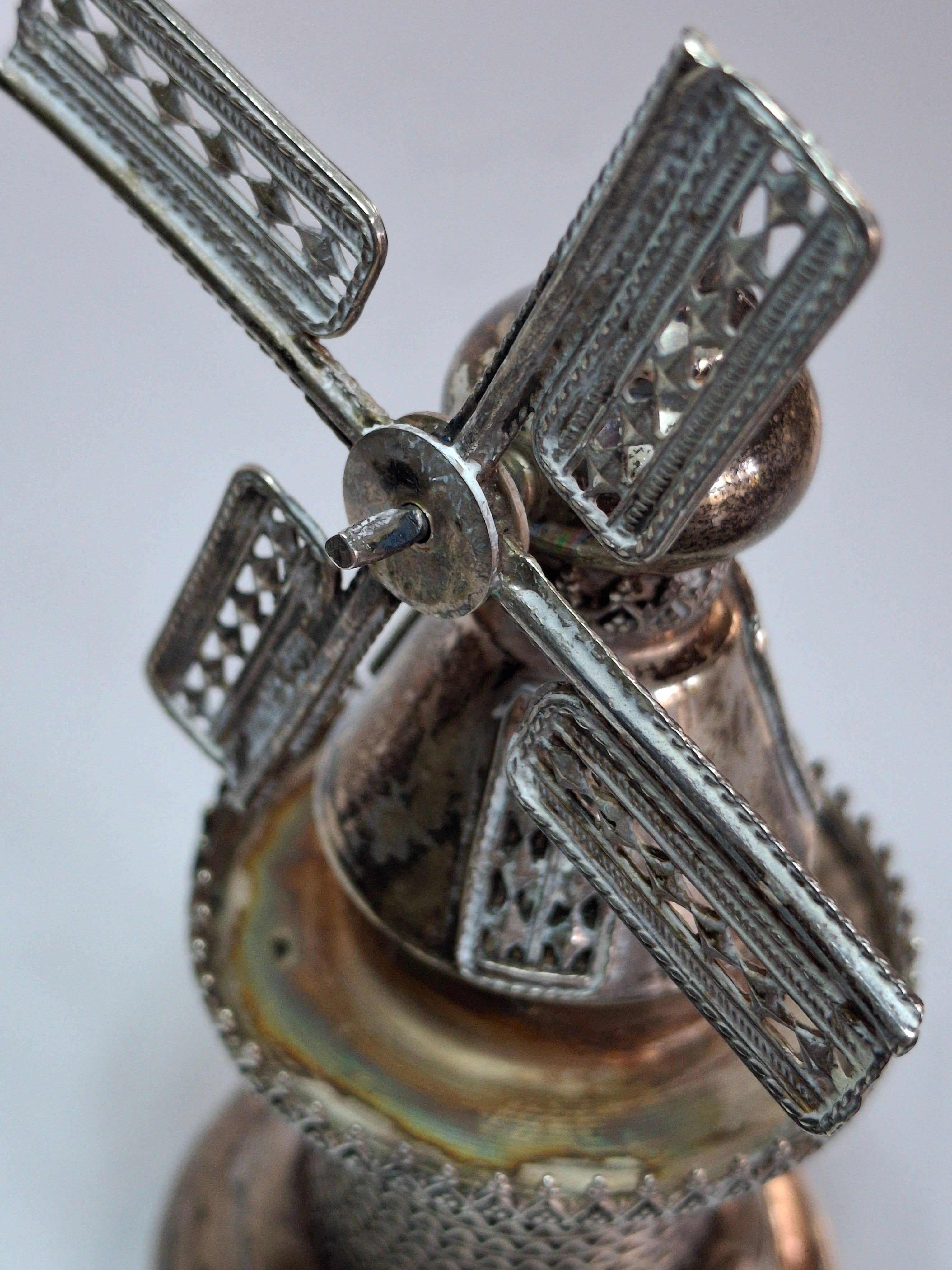Vintage 925 Sterling Silver Judaica Besamim Windmill Spice Box - Mid-20th Century