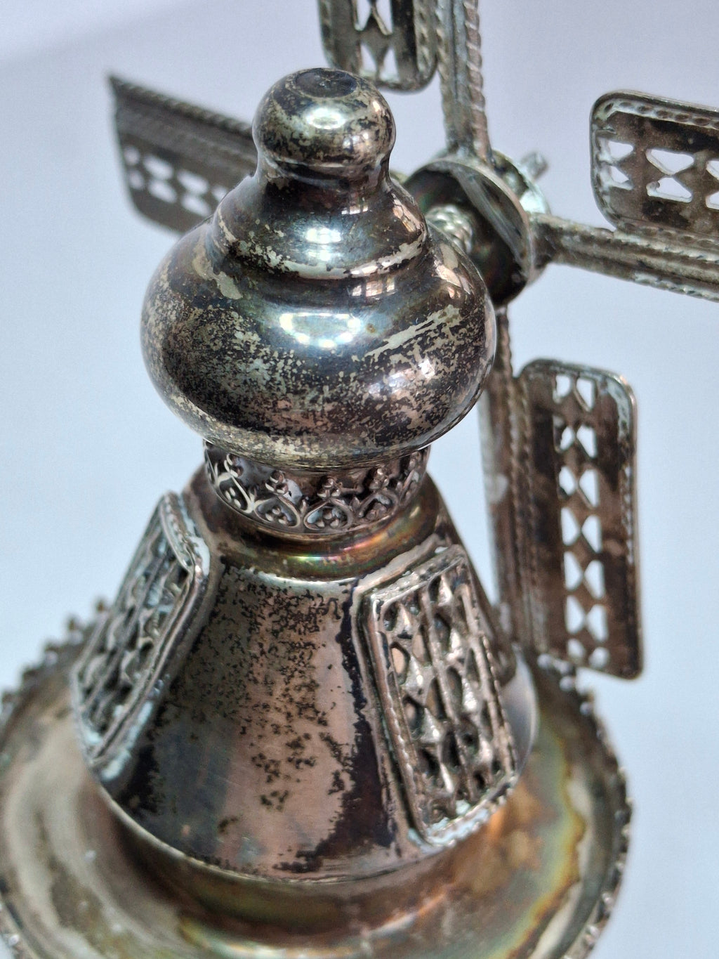 Vintage 925 Sterling Silver Judaica Besamim Windmill Spice Box - Mid-20th Century