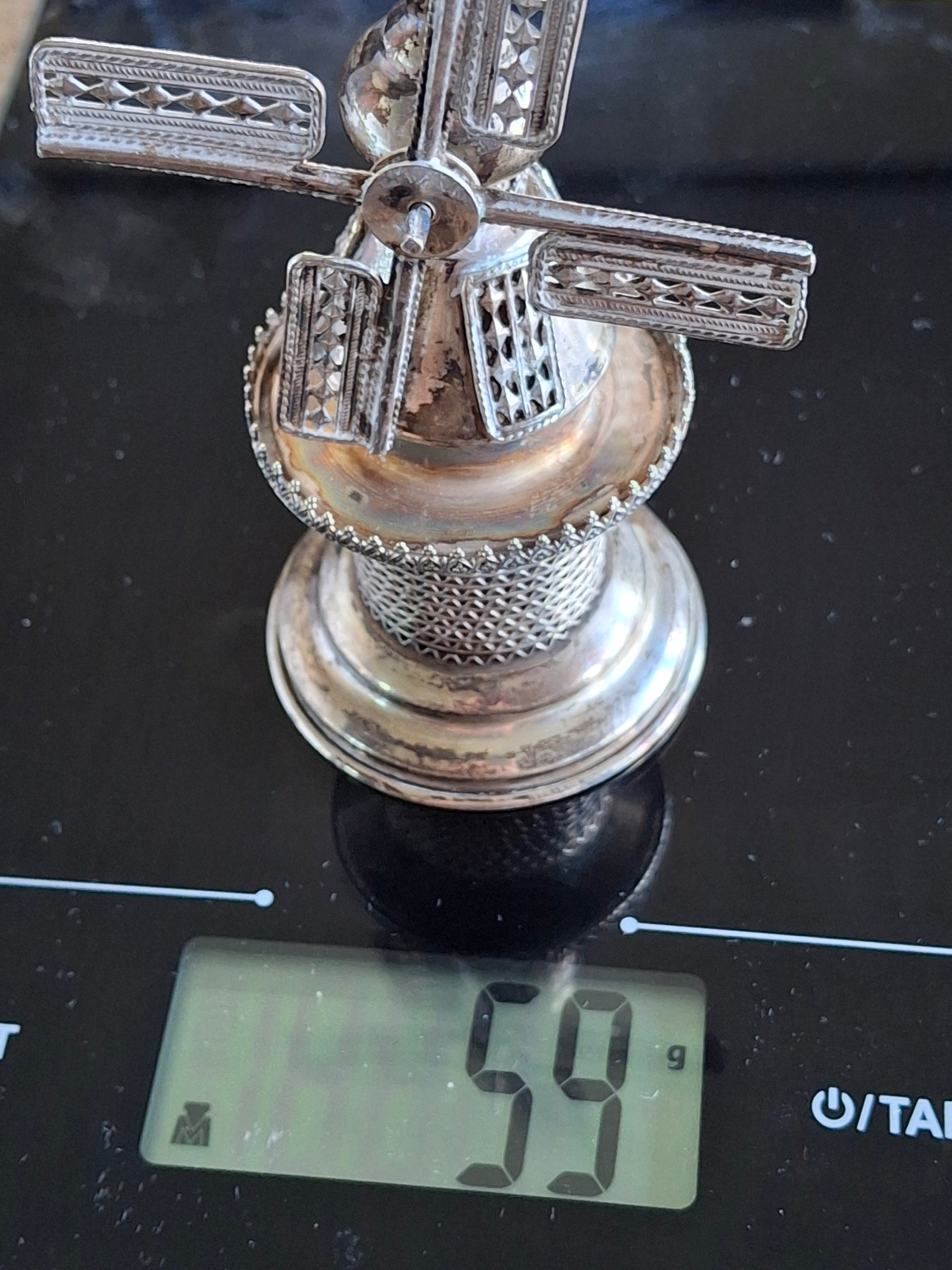 Vintage 925 Sterling Silver Judaica Besamim Windmill Spice Box - Mid-20th Century