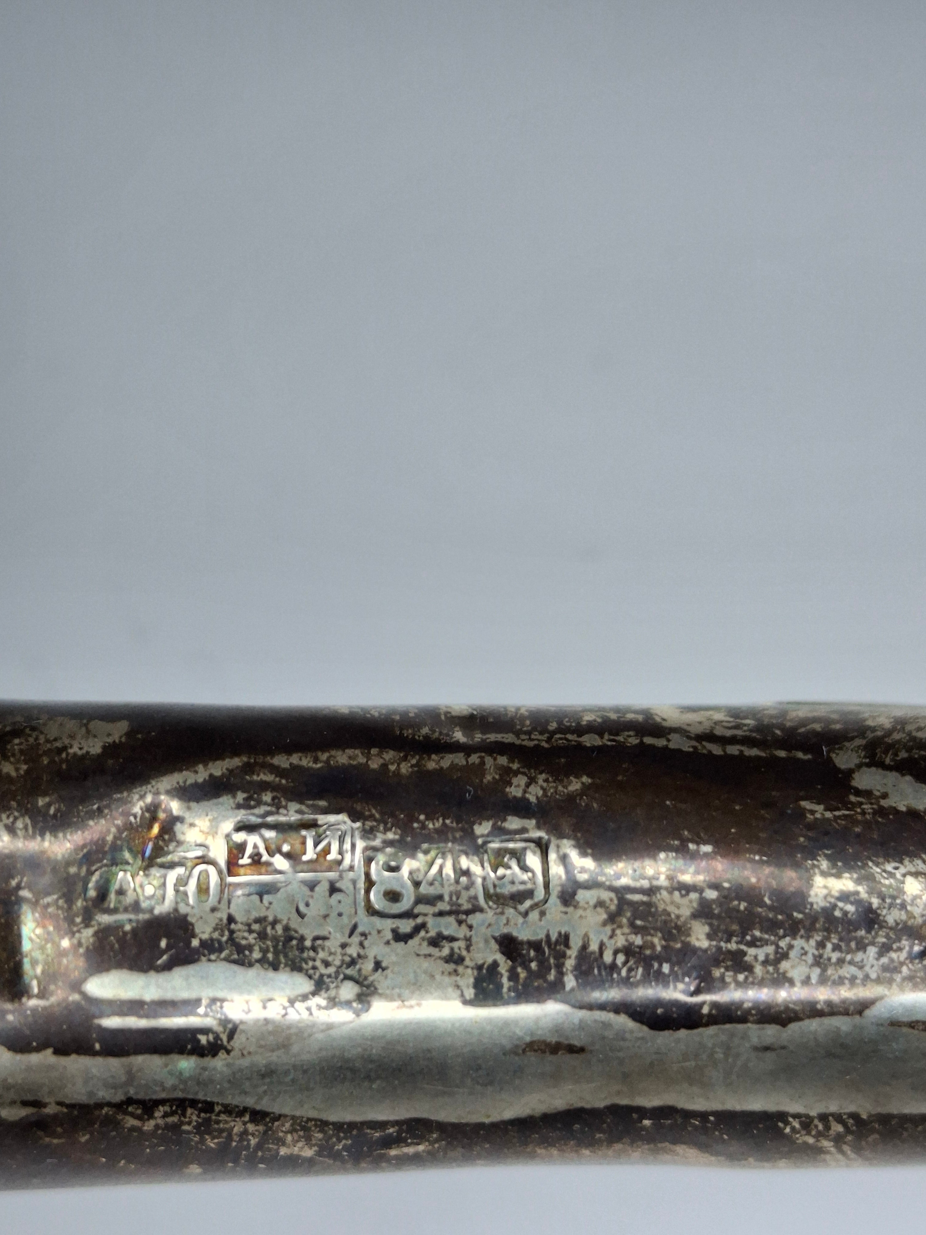 Museum Quality Antique Russian 84 Silver Judaica Torah Pointer Yad with Besamim Spice Holder, Lion Finial, Star of David, Ten Commandments, Red Stone, 1.9 oz, c. 1890