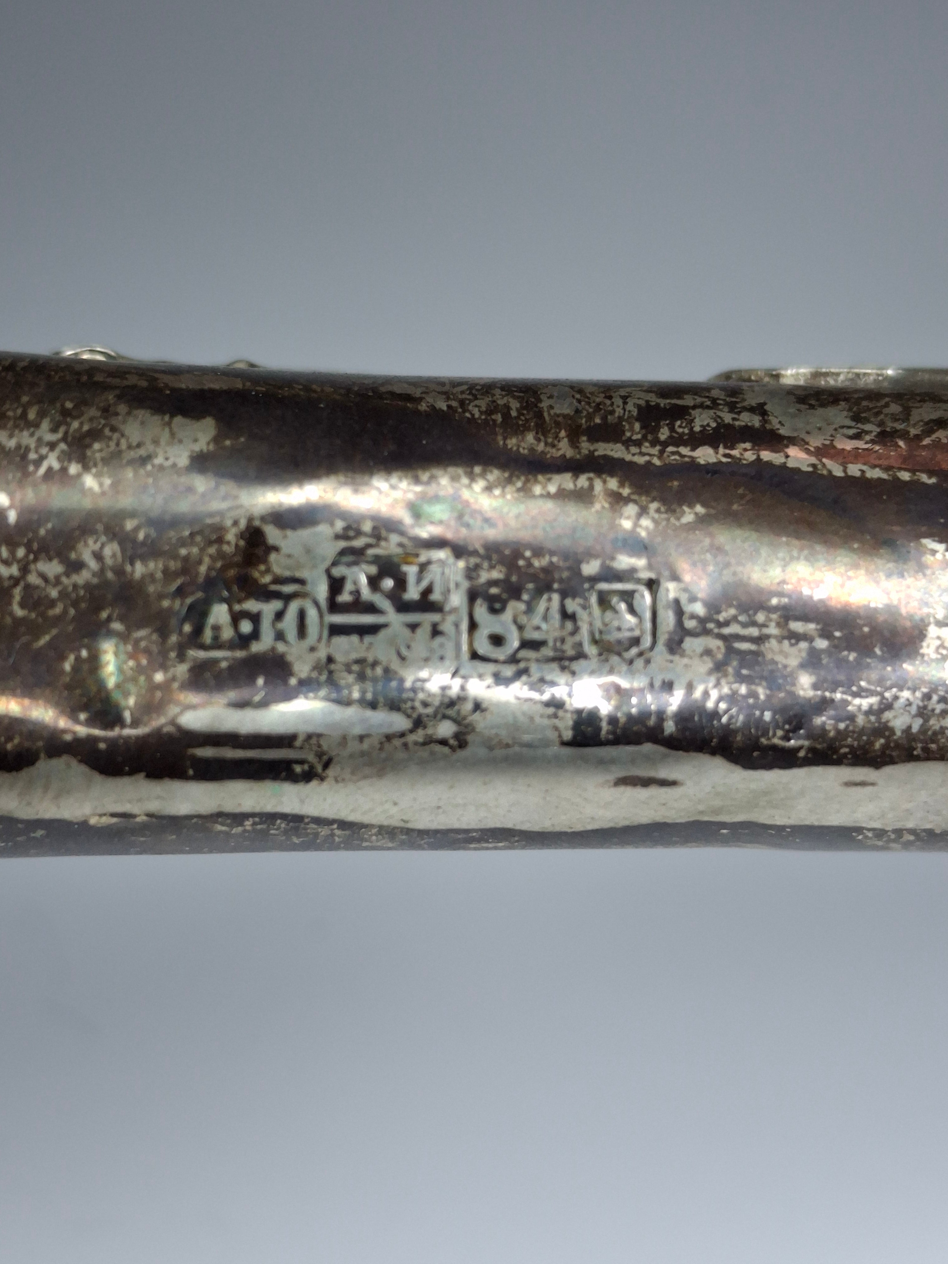 Museum Quality Antique Russian 84 Silver Judaica Torah Pointer Yad with Besamim Spice Holder, Lion Finial, Star of David, Ten Commandments, Red Stone, 1.9 oz, c. 1890