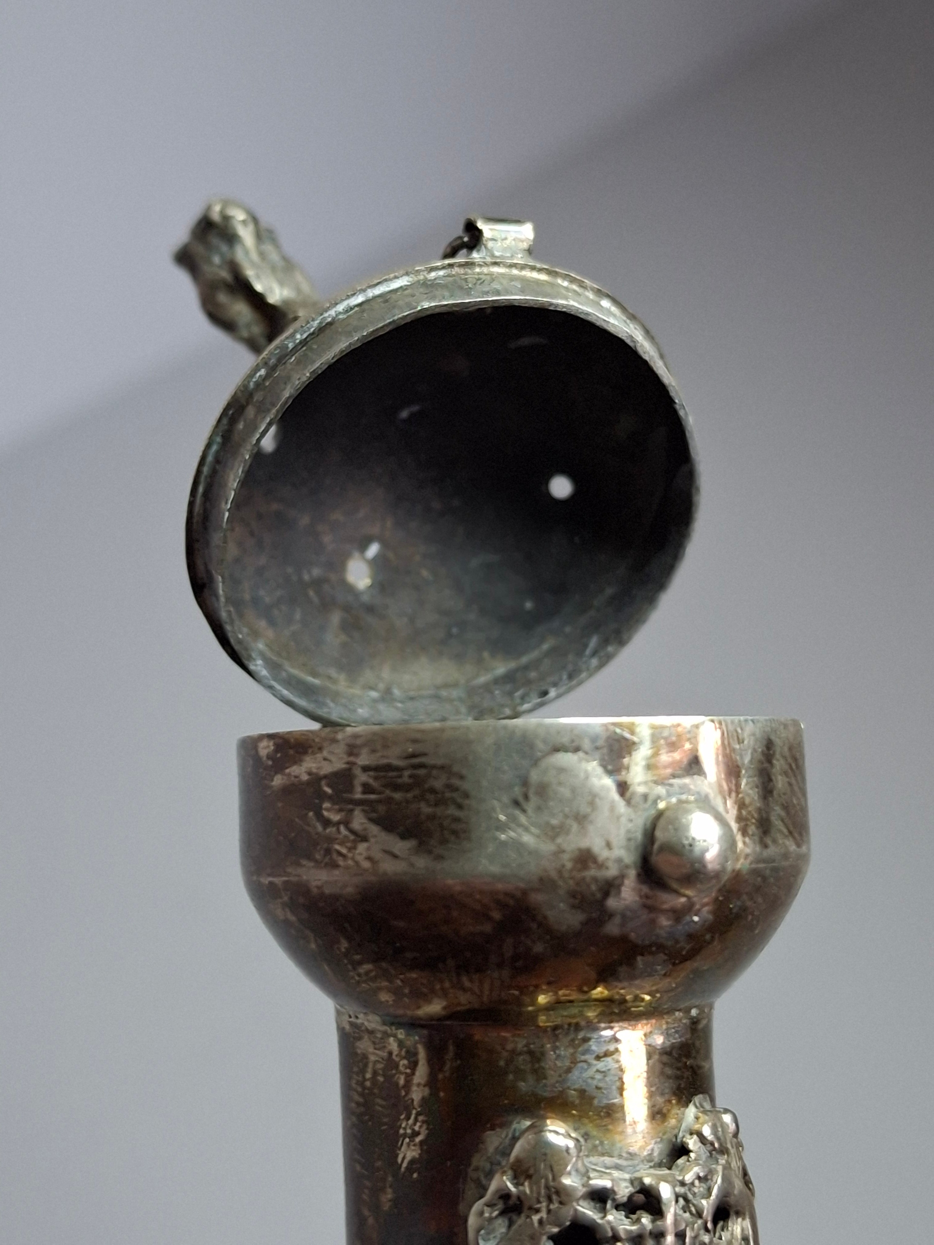 Museum Quality Antique Russian 84 Silver Judaica Torah Pointer Yad with Besamim Spice Holder, Lion Finial, Star of David, Ten Commandments, Red Stone, 1.9 oz, c. 1890