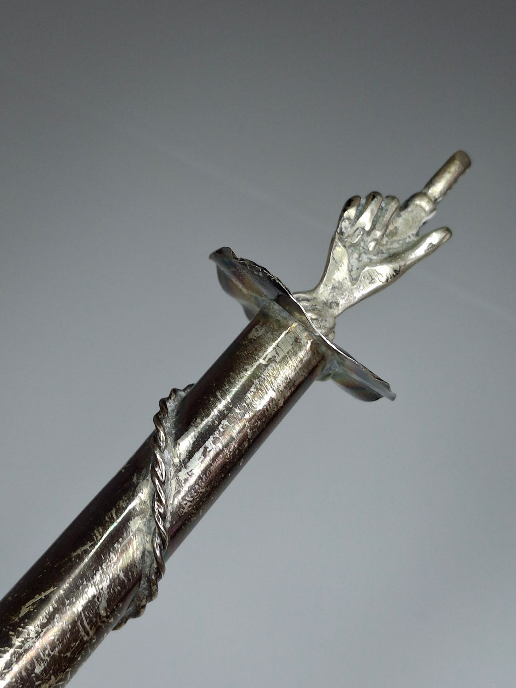 Museum Quality Antique Russian 84 Silver Judaica Torah Pointer Yad with Besamim Spice Holder, Lion Finial, Star of David, Ten Commandments, Red Stone, 1.9 oz, c. 1890