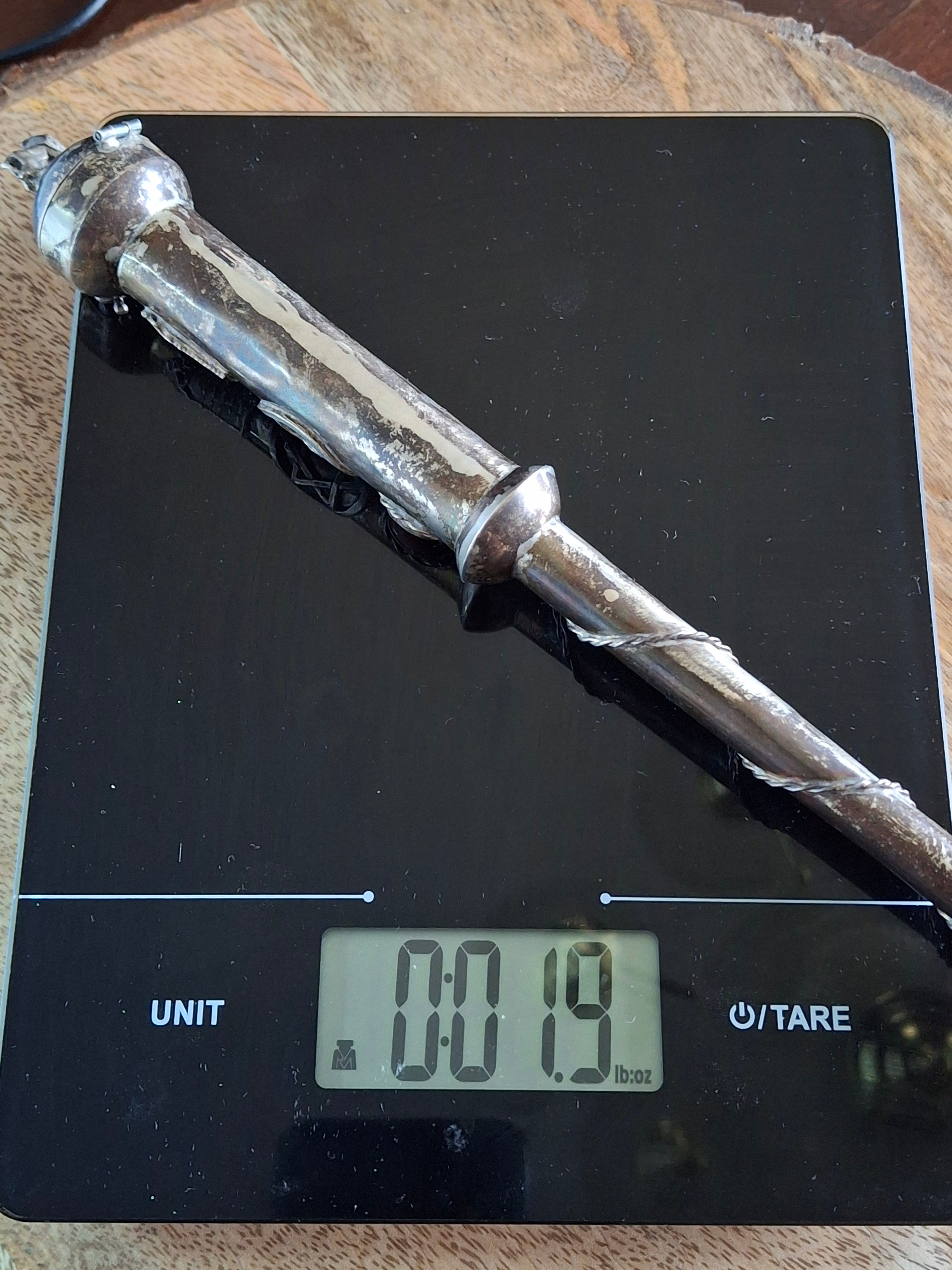 Museum Quality Antique Russian 84 Silver Judaica Torah Pointer Yad with Besamim Spice Holder, Lion Finial, Star of David, Ten Commandments, Red Stone, 1.9 oz, c. 1890