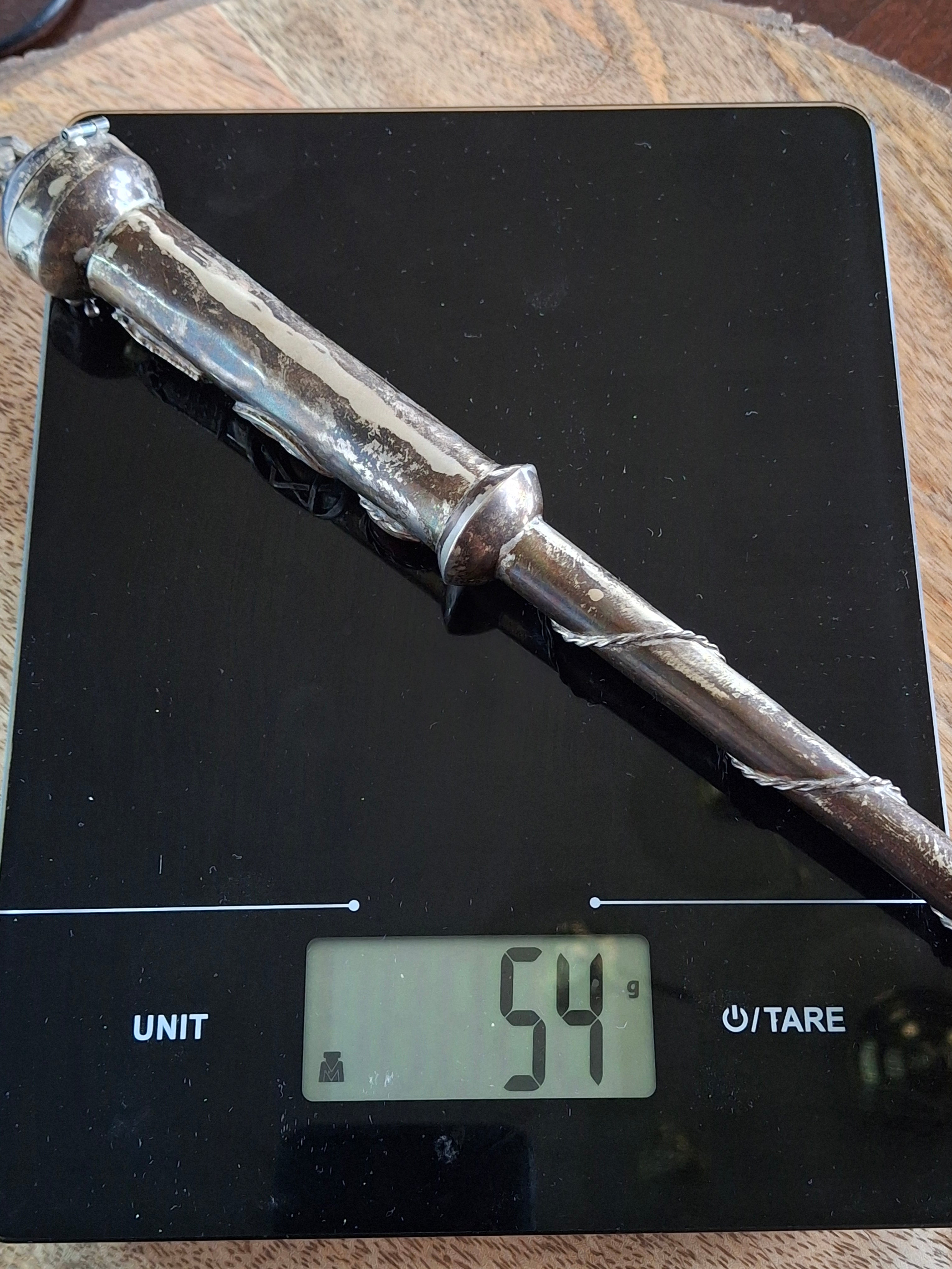 Museum Quality Antique Russian 84 Silver Judaica Torah Pointer Yad with Besamim Spice Holder, Lion Finial, Star of David, Ten Commandments, Red Stone, 1.9 oz, c. 1890