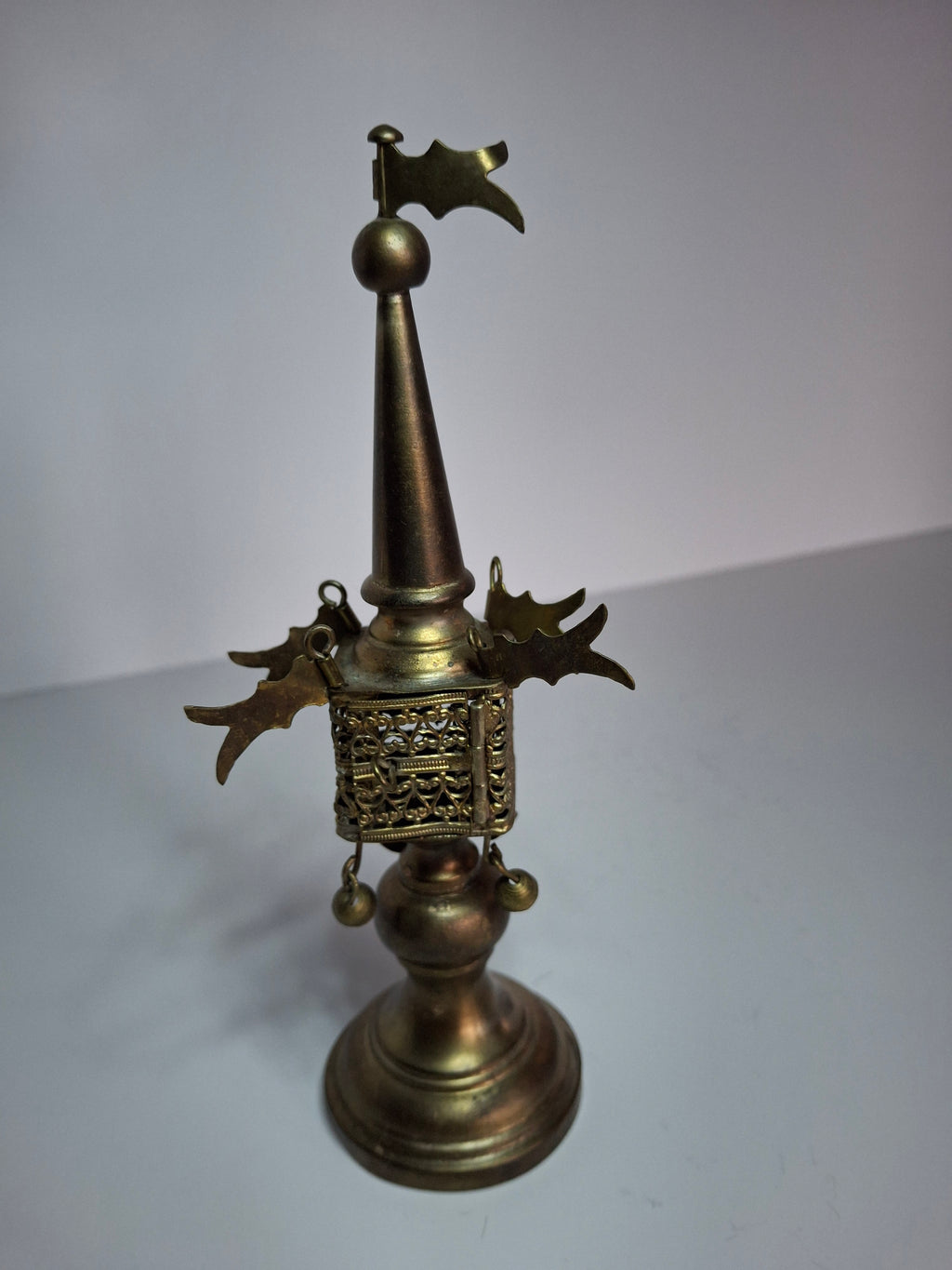Vintage 1950s Israeli Bronze Besamim Spice Tower Box - Judaica Havdalah