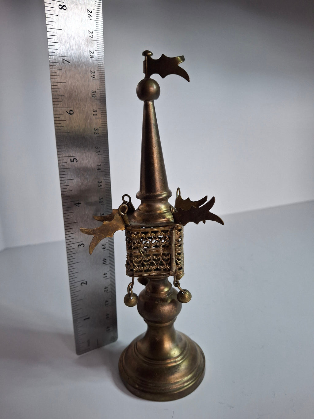 Vintage 1950s Israeli Bronze Besamim Spice Tower Box - Judaica Havdalah