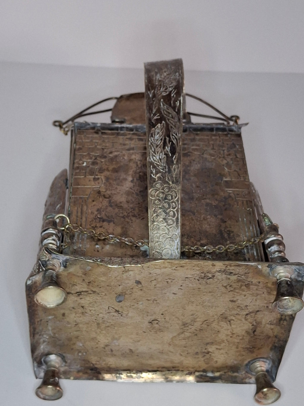 Beautiful and Rare Antique Tzedakah Charity Box Synagogue Shape - Silver Plated, Ten Commandments, Menorah, Hebrew Inscriptions