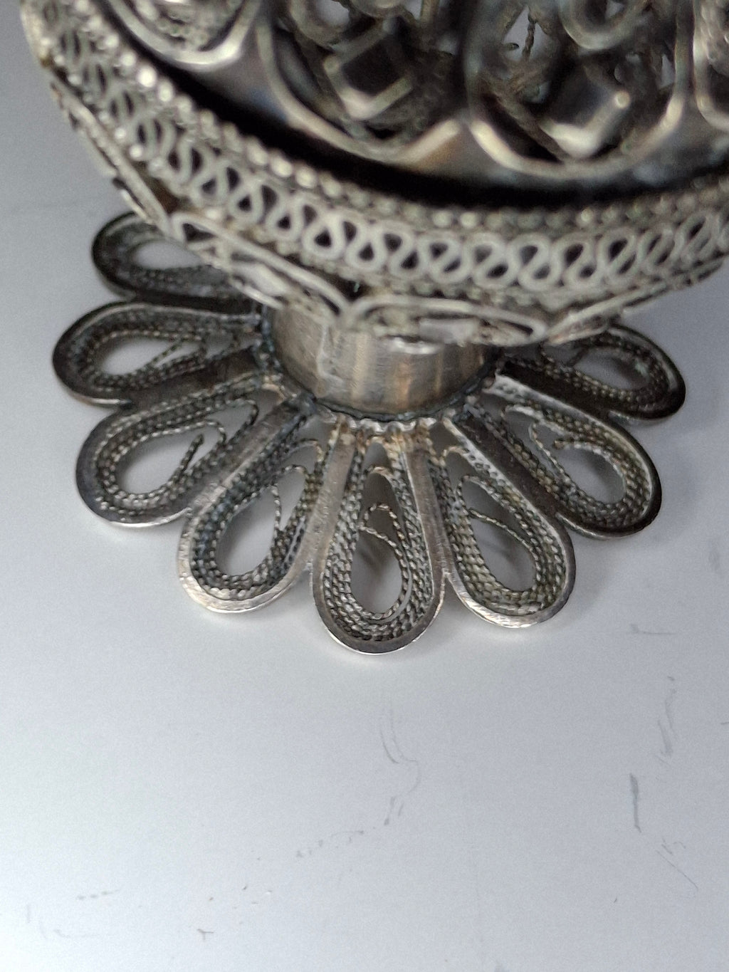 Antique Filigree Silver Besamim Spice Box with Turquoise Stone - 19th Century Judaica