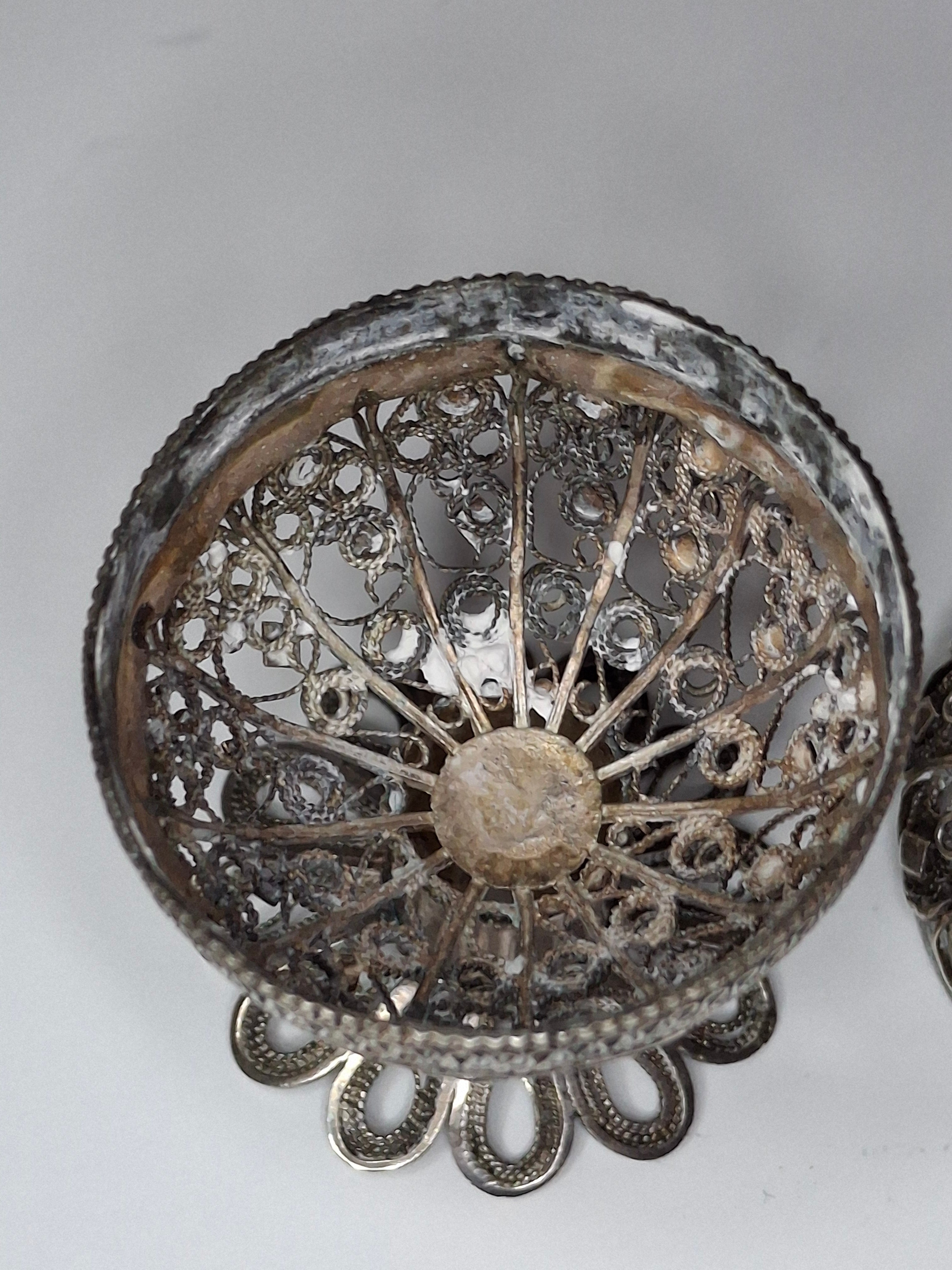 Antique Filigree Silver Besamim Spice Box with Turquoise Stone - 19th Century Judaica