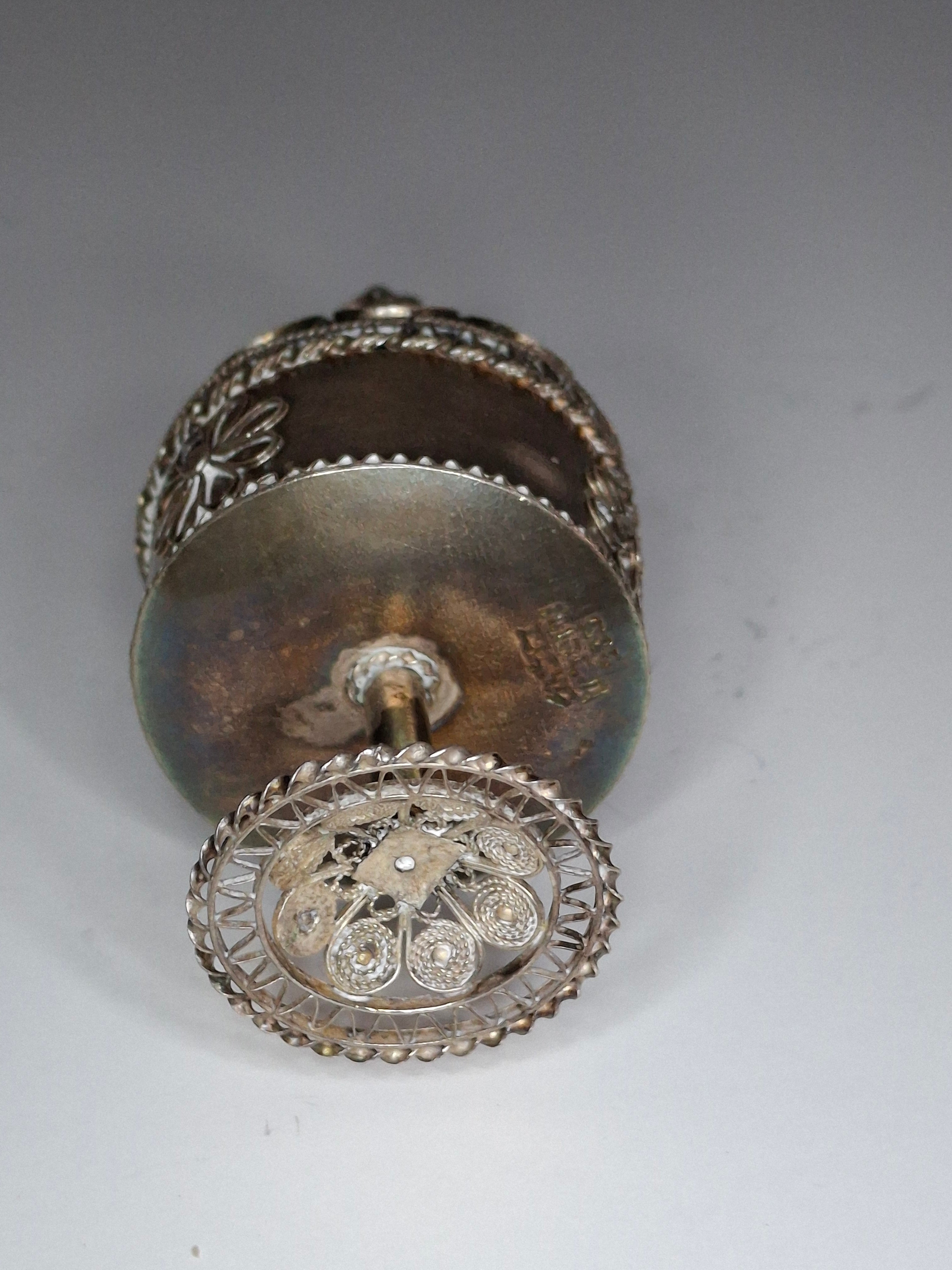 Antique Bezalel Jerusalem .935 Silver Filigree Besamim Spice Box Judaica c.1920s Israel