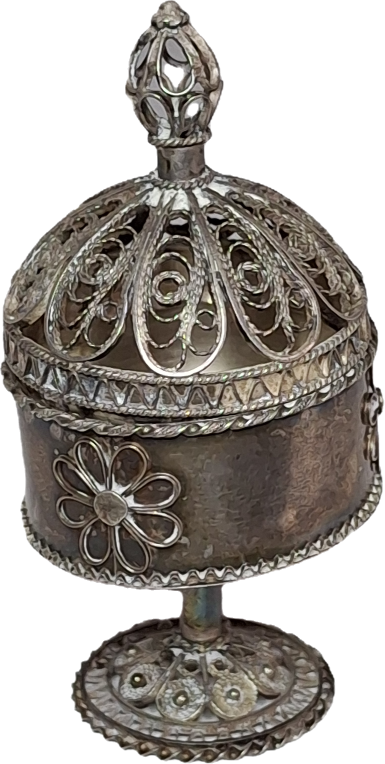 Antique Bezalel Jerusalem .935 Silver Filigree Besamim Spice Box Judaica c.1920s Israel
