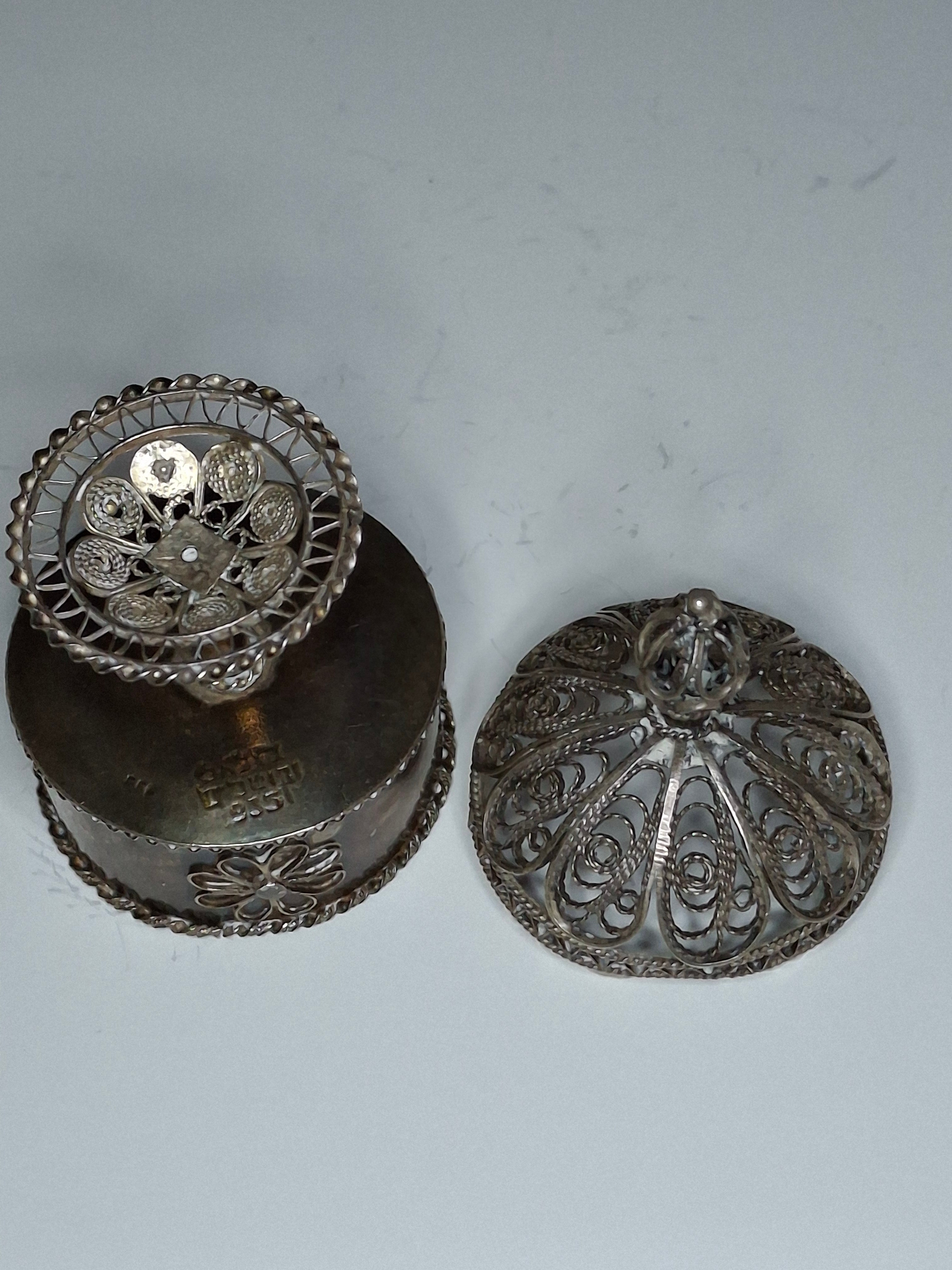 Antique Bezalel Jerusalem .935 Silver Filigree Besamim Spice Box Judaica c.1920s Israel