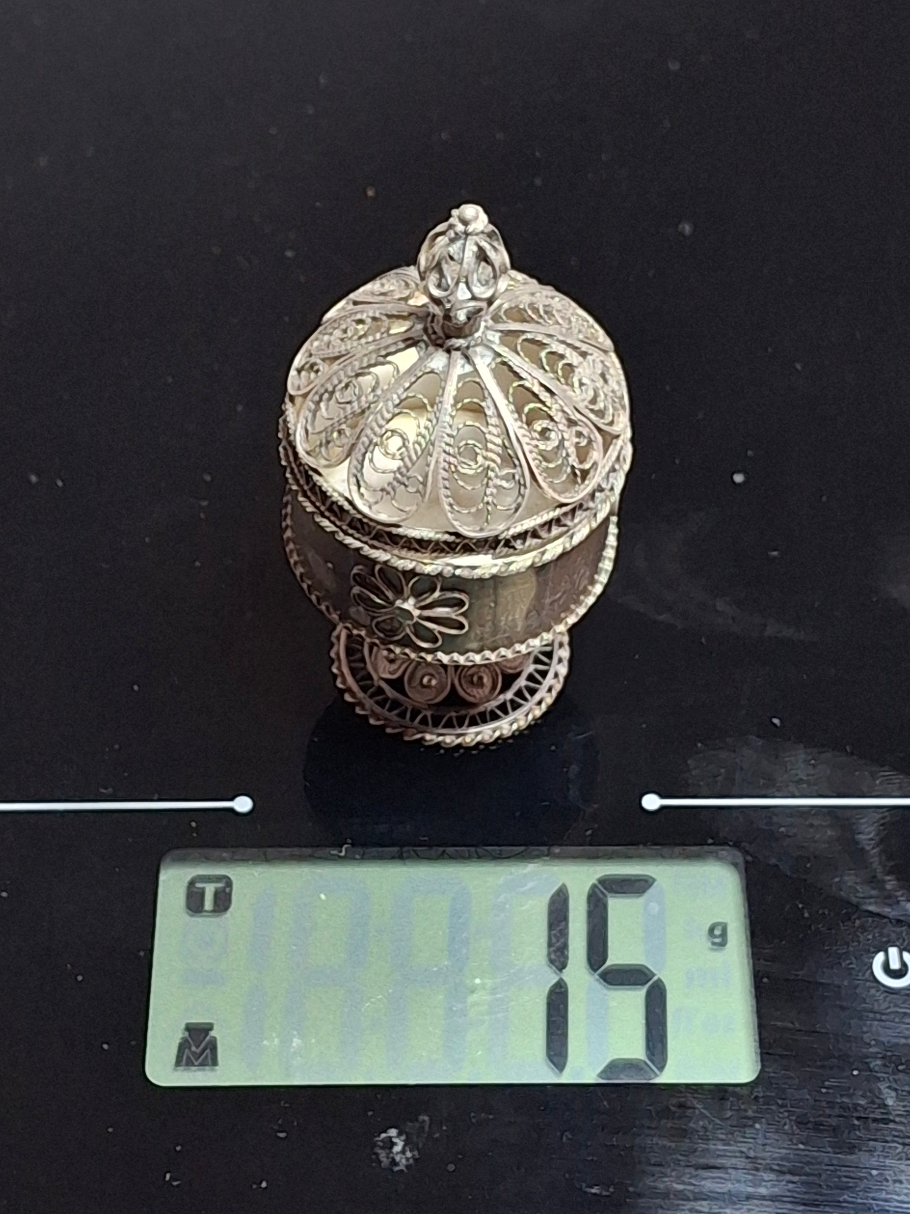 Antique Bezalel Jerusalem .935 Silver Filigree Besamim Spice Box Judaica c.1920s Israel