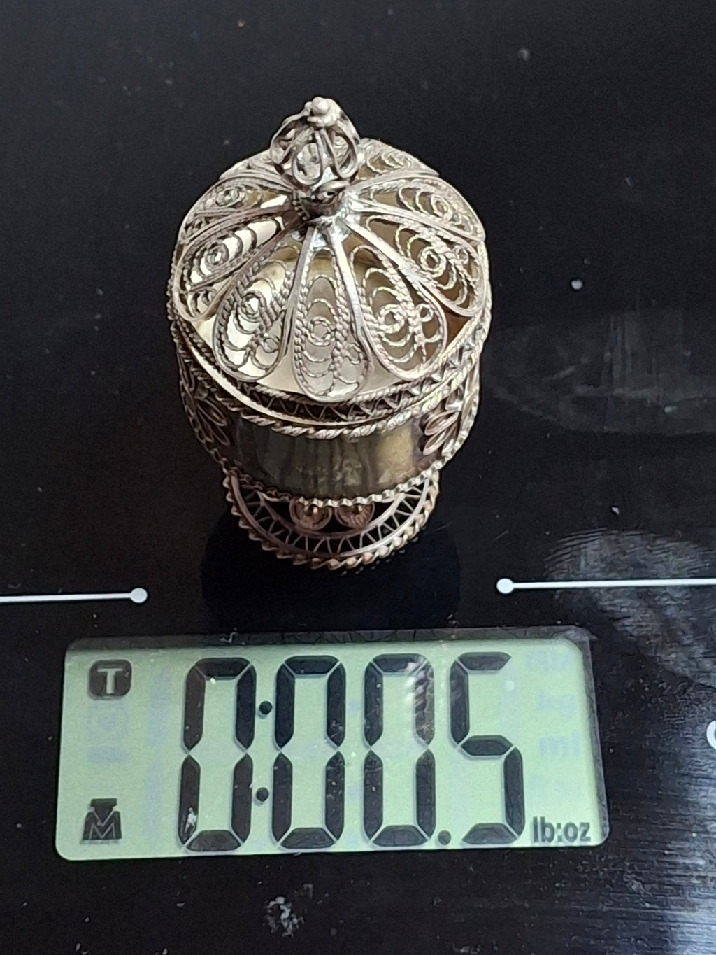 Antique Bezalel Jerusalem .935 Silver Filigree Besamim Spice Box Judaica c.1920s Israel