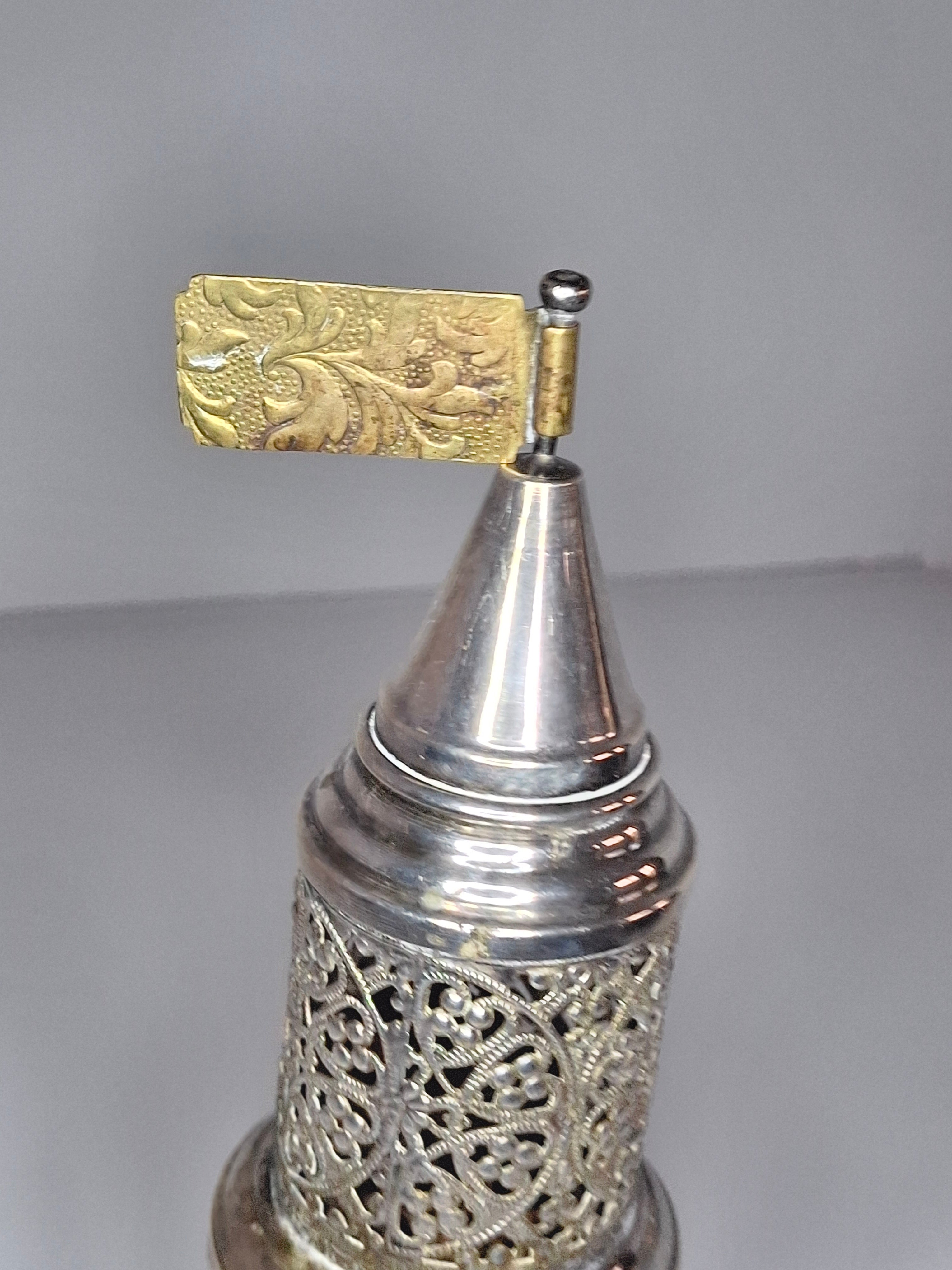 Vintage Judaica Havdalah Besamim Spice Tower - Silver Plated, Filigree, Hebrew Collectible
