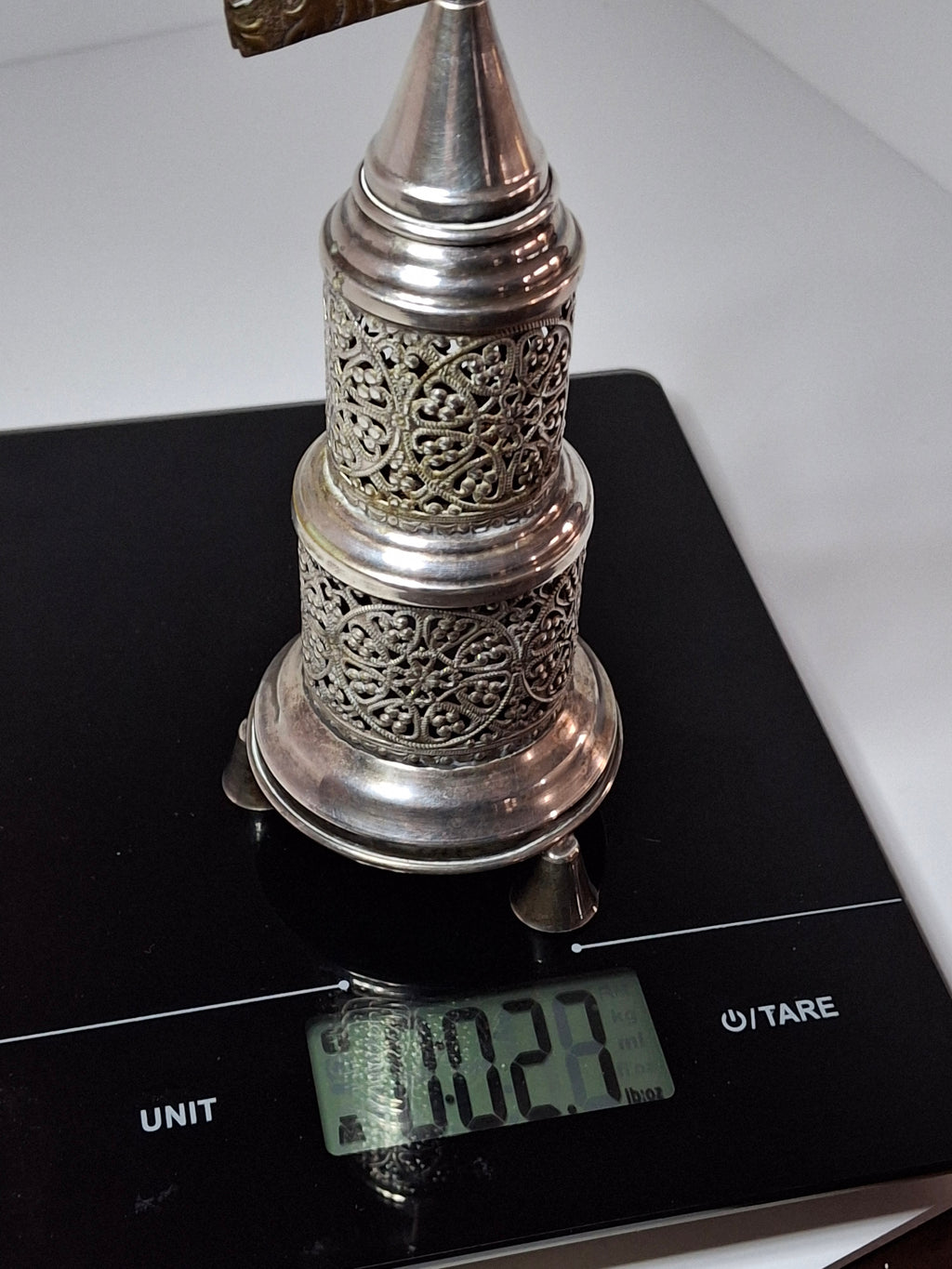 Vintage Judaica Havdalah Besamim Spice Tower - Silver Plated, Filigree, Hebrew Collectible