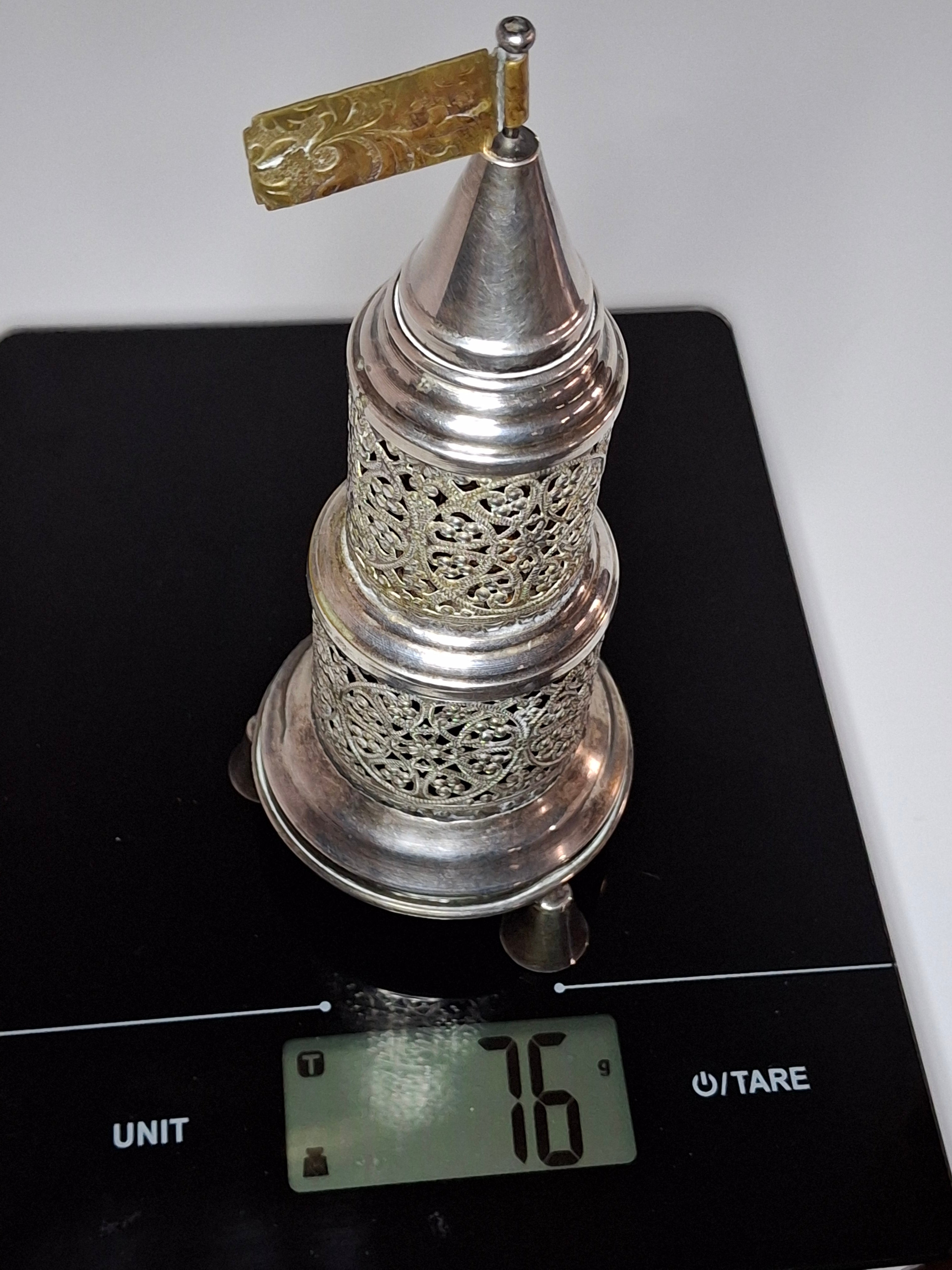 Vintage Judaica Havdalah Besamim Spice Tower - Silver Plated, Filigree, Hebrew Collectible