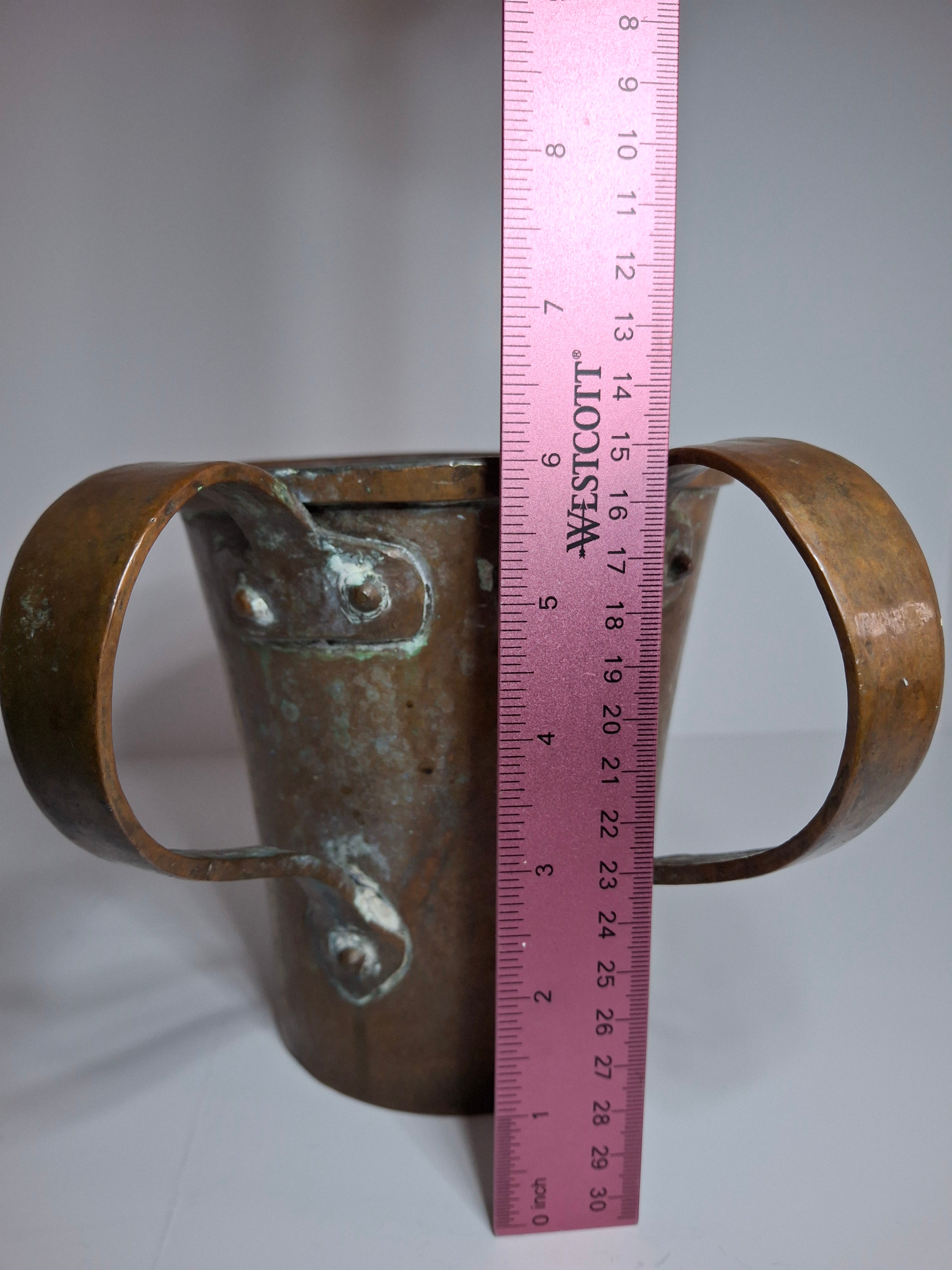 Antique 19th Century Eastern European Copper Netilat Yadayim Cup – Large Ritual Hand Washing Vessel w/ Original Patina