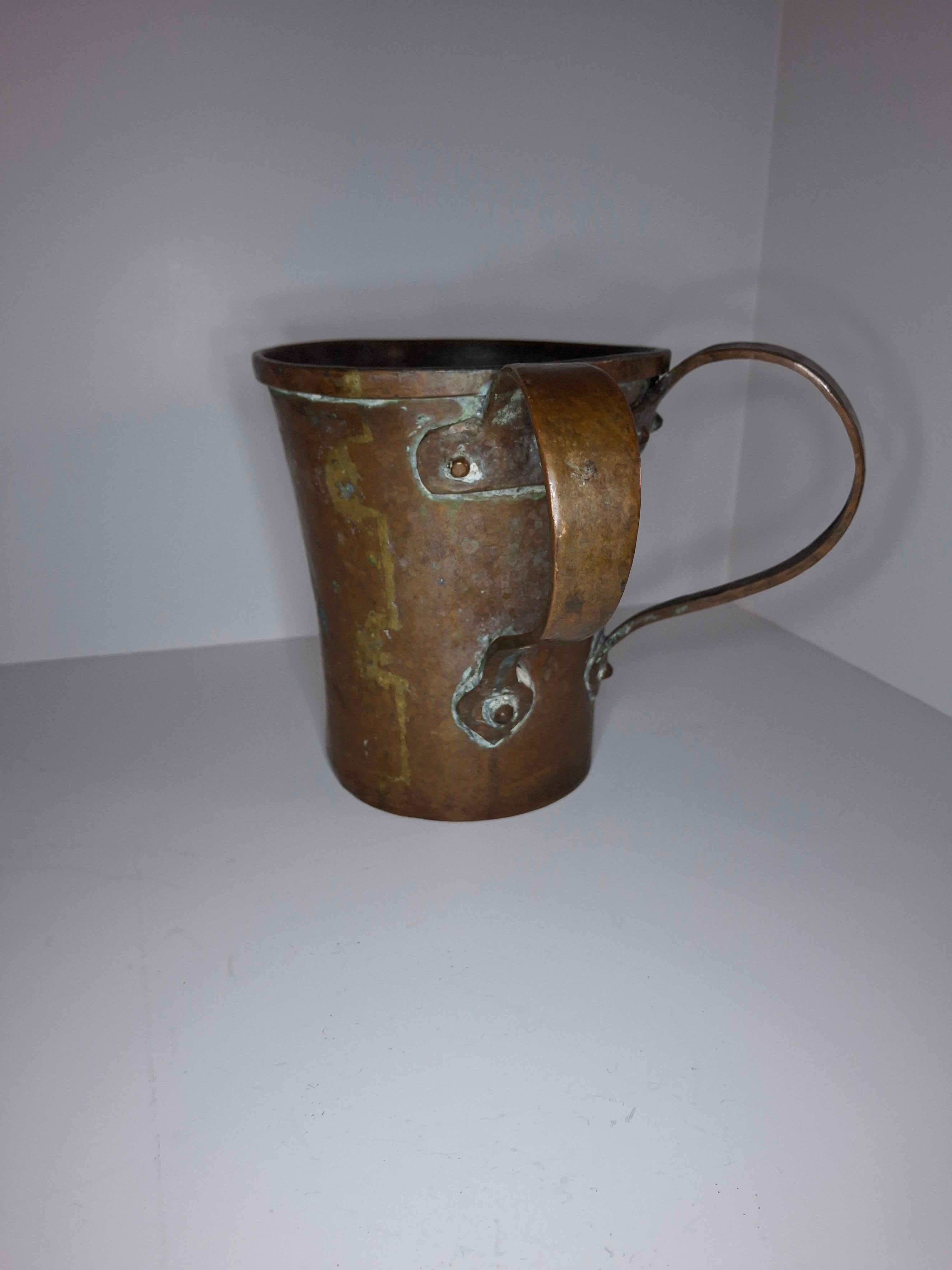 Antique 19th Century Eastern European Copper Netilat Yadayim Cup – Large Ritual Hand Washing Vessel w/ Original Patina
