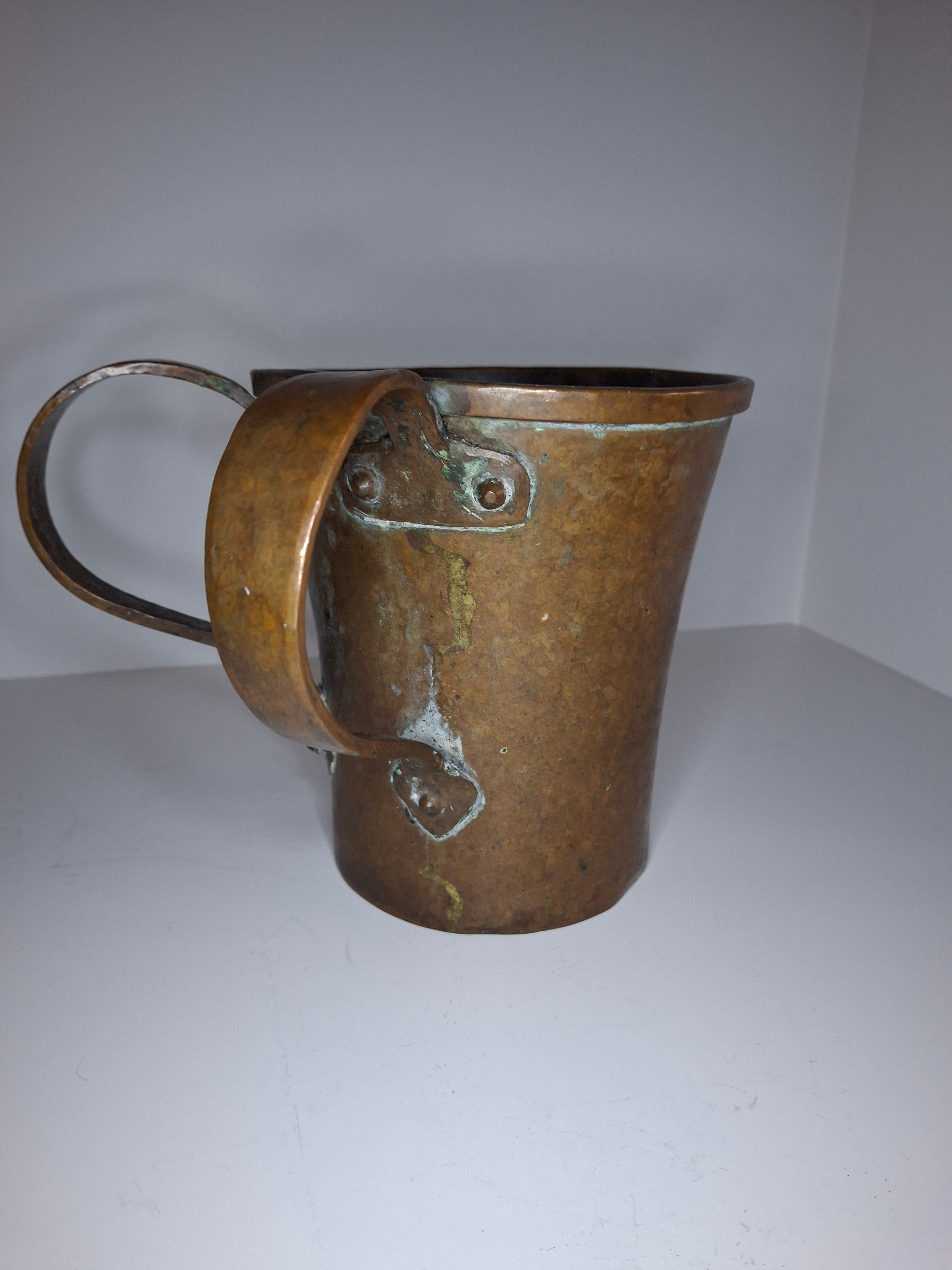 Antique 19th Century Eastern European Copper Netilat Yadayim Cup – Large Ritual Hand Washing Vessel w/ Original Patina