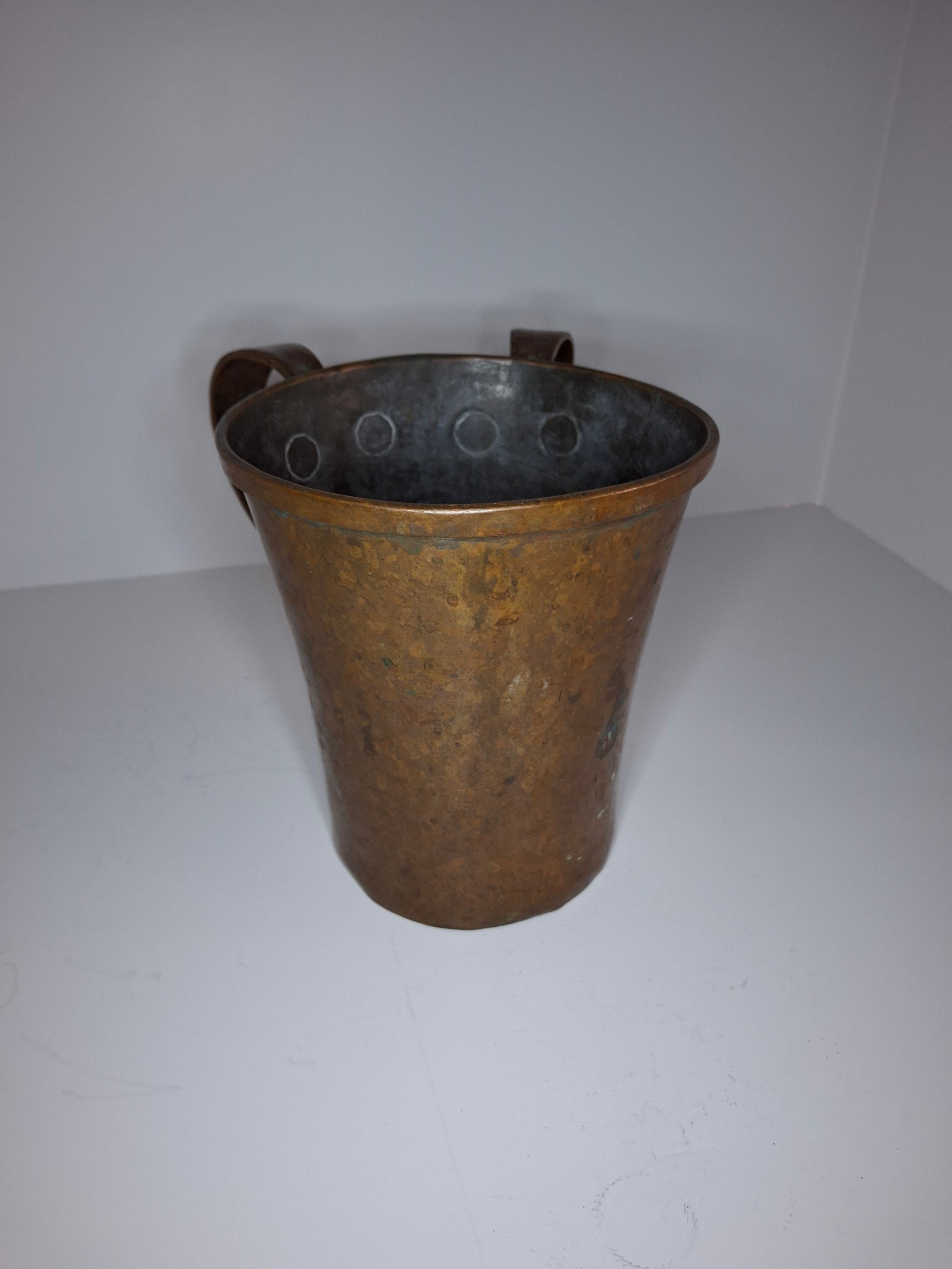 Antique 19th Century Eastern European Copper Netilat Yadayim Cup – Large Ritual Hand Washing Vessel w/ Original Patina