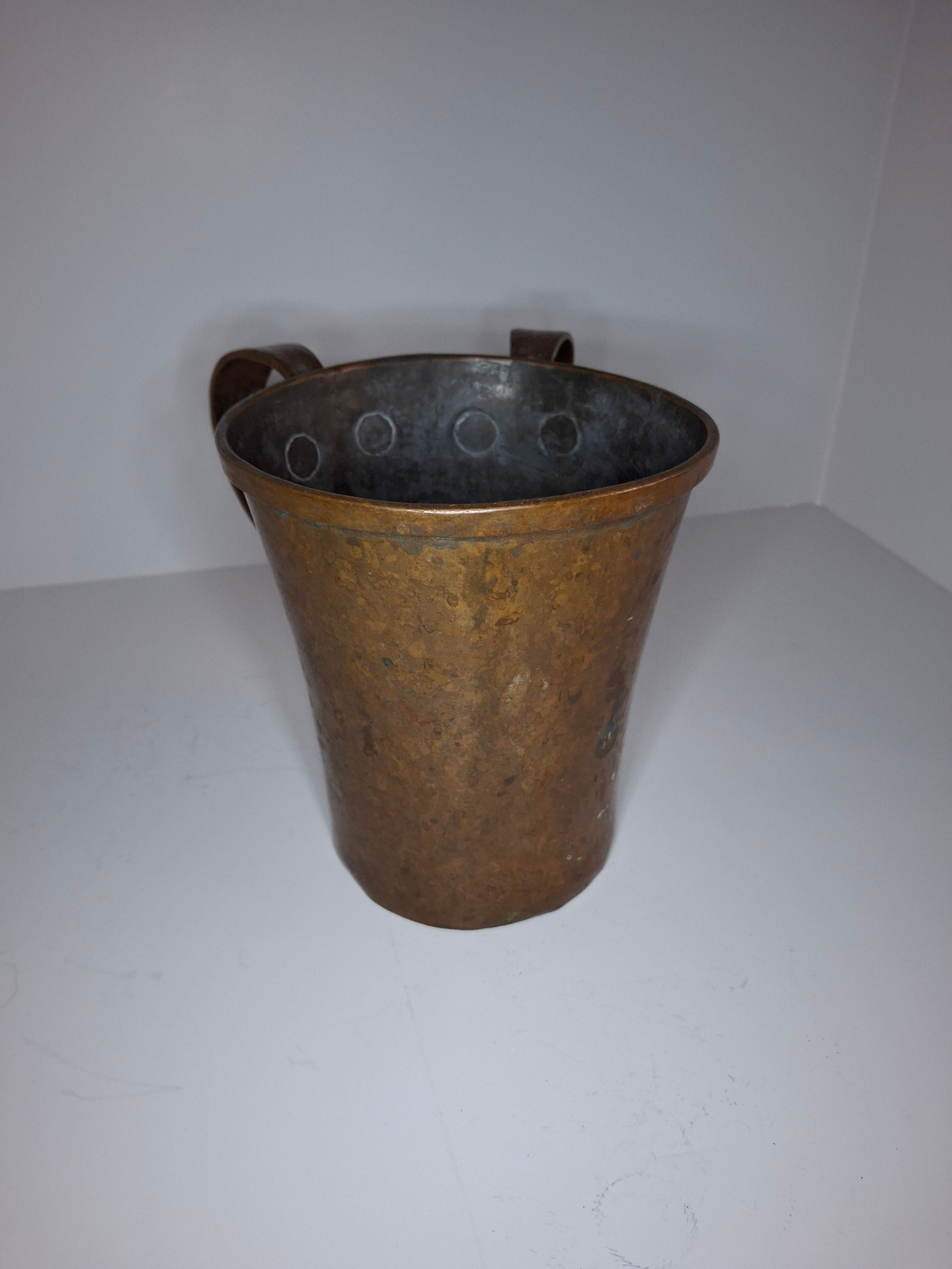 Antique 19th Century Eastern European Copper Netilat Yadayim Cup – Large Ritual Hand Washing Vessel w/ Original Patina