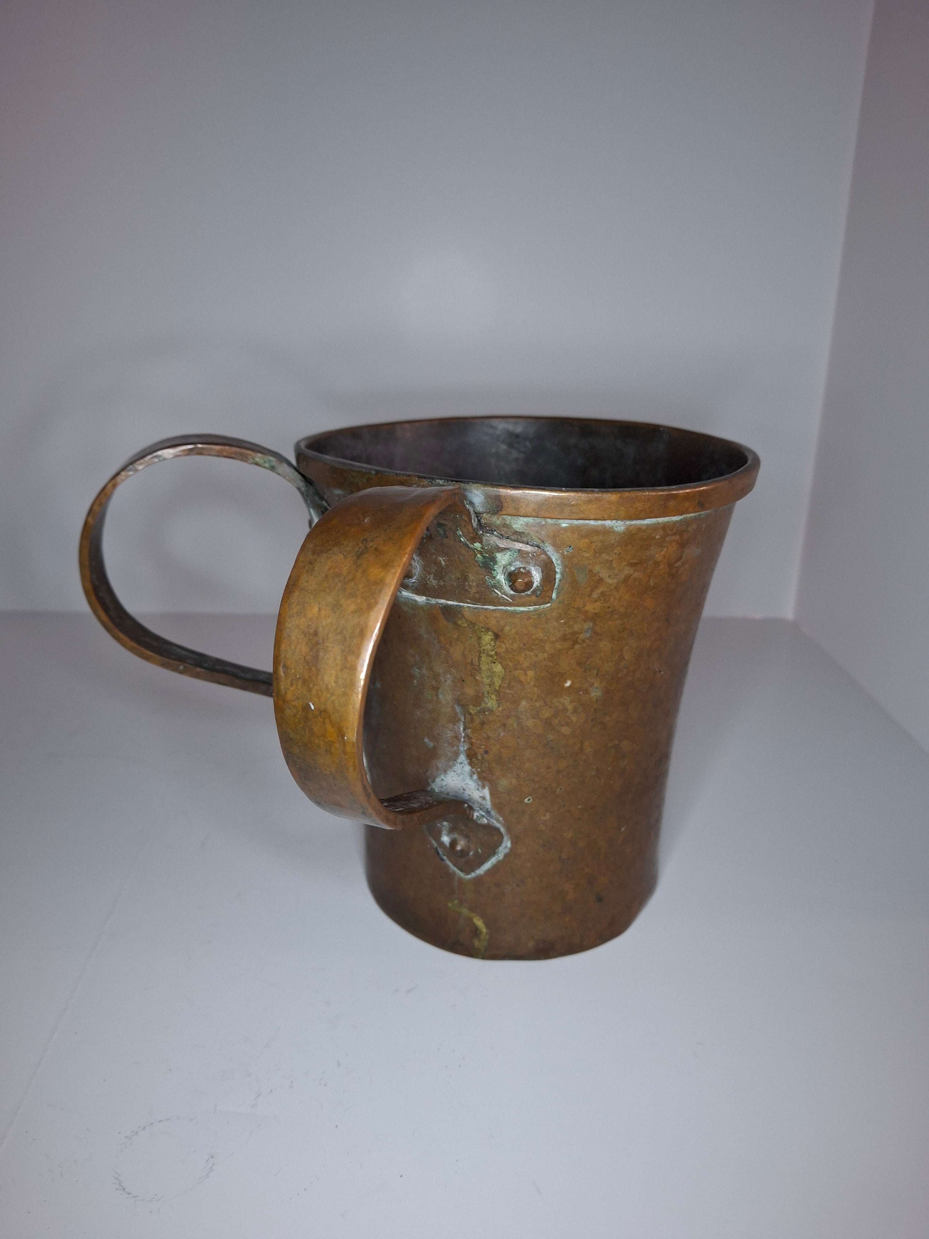 Antique 19th Century Eastern European Copper Netilat Yadayim Cup – Large Ritual Hand Washing Vessel w/ Original Patina