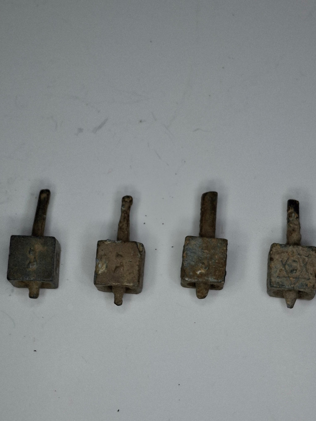 Antique Lead Dreidels Excavated from Uman, Ukraine - Late 19th/Early 20th Century Jewish Hanukkah Artifacts