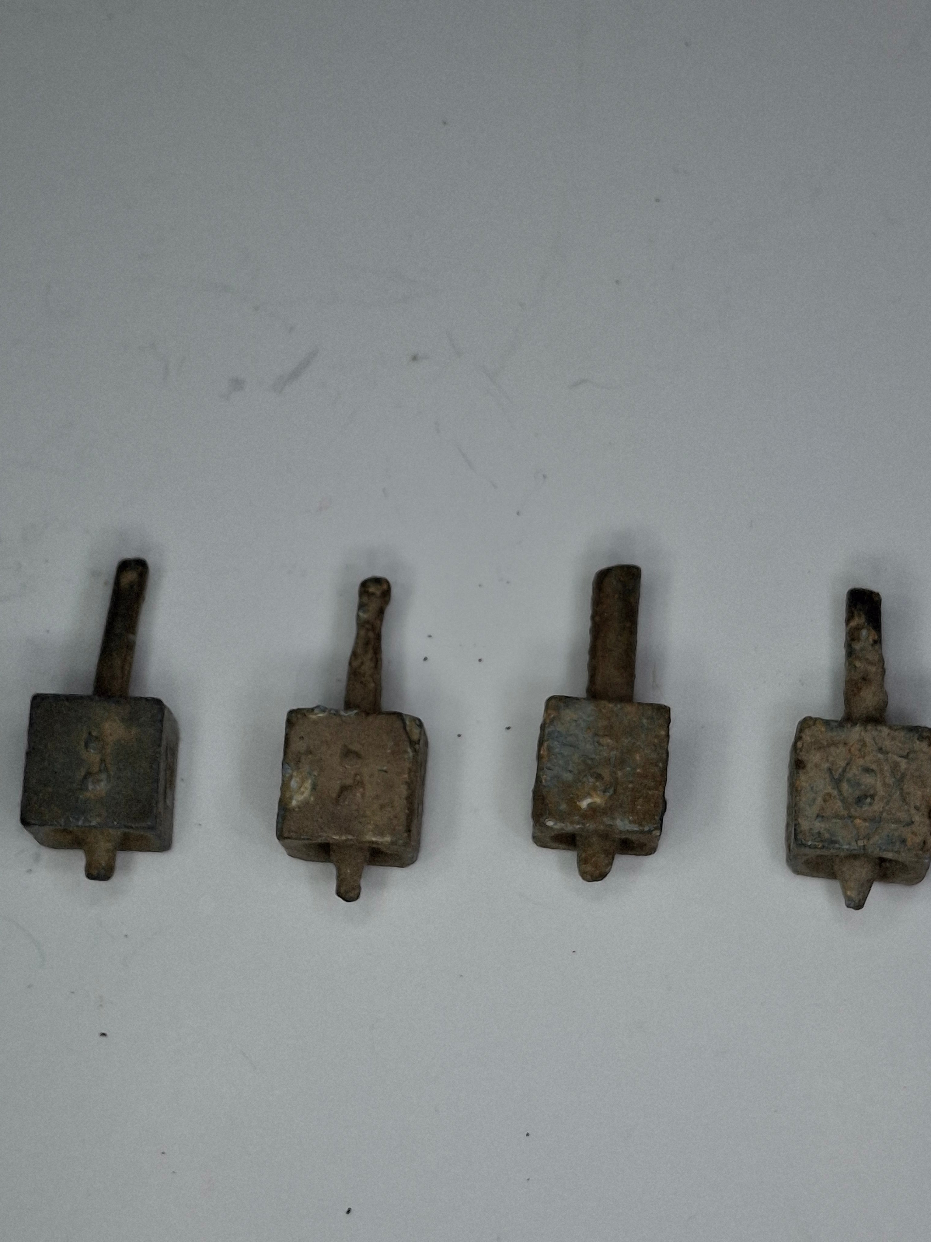 Antique Lead Dreidels Excavated from Uman, Ukraine - Late 19th/Early 20th Century Jewish Hanukkah Artifacts