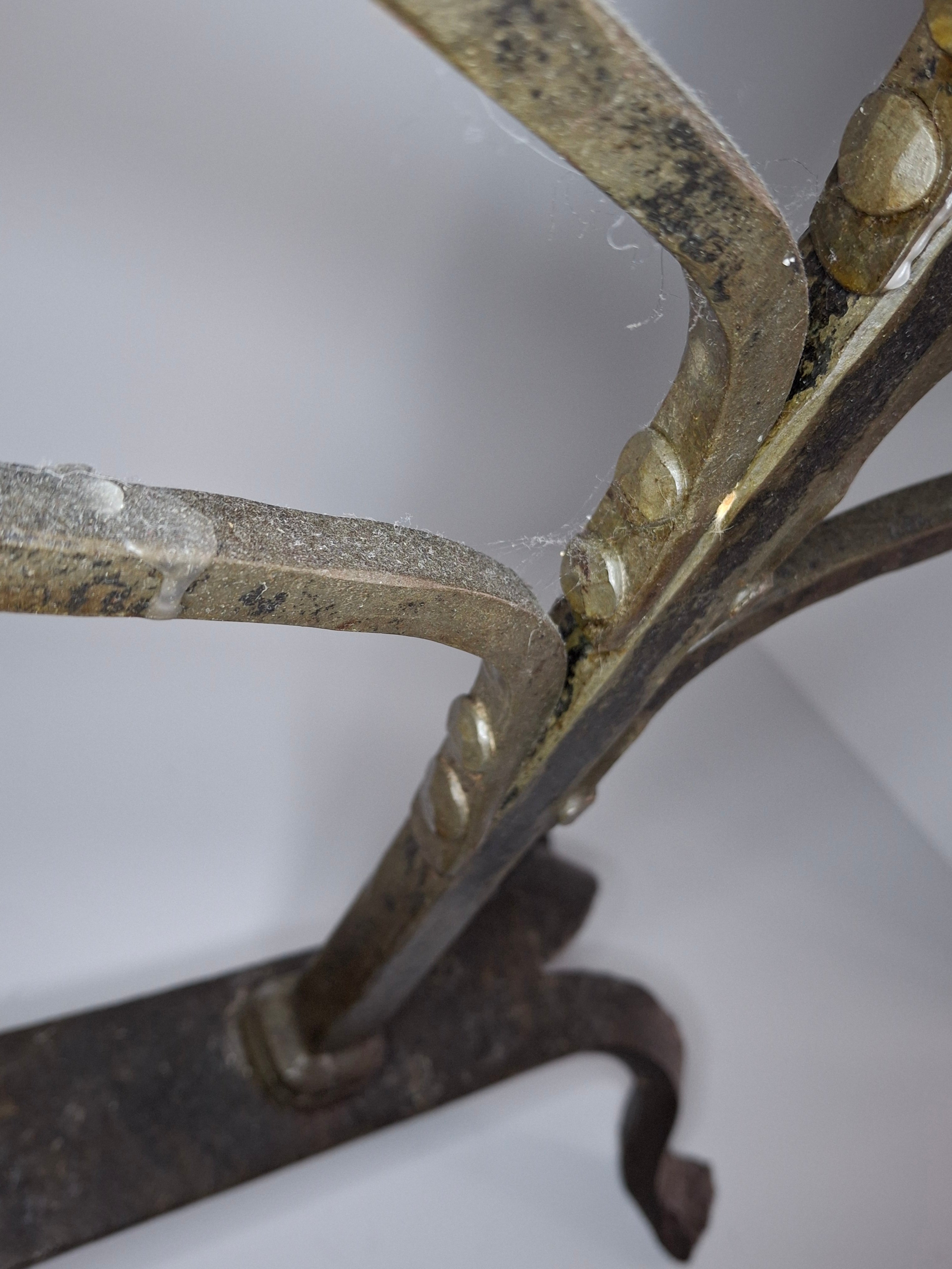 Massive Sized Rare Circa 1680 European Hand-Wrought Iron 7-Branch Temple Menorah, Primitive Cone-Shaped Holders, Antique Judaica Candelabra