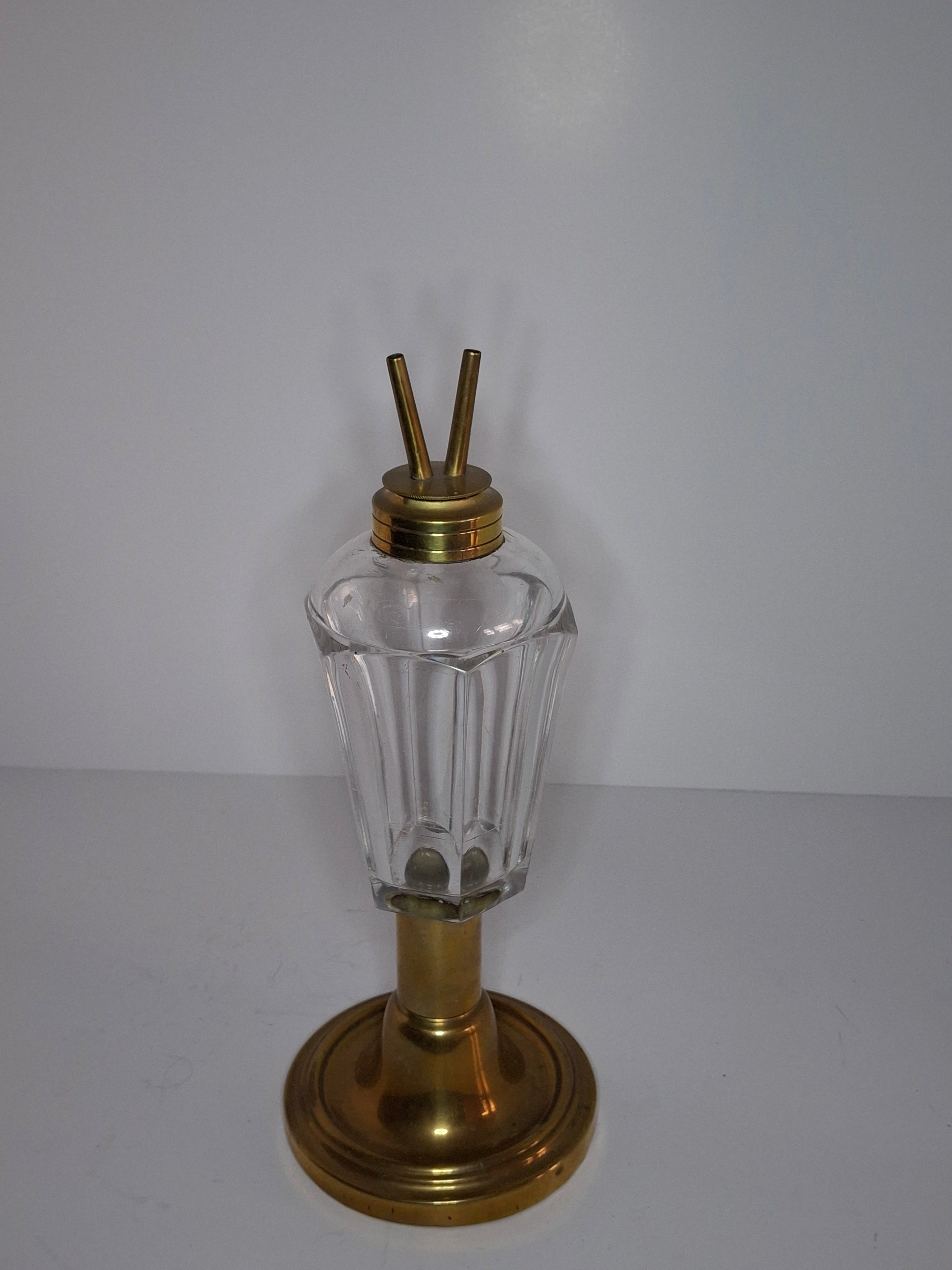 Antique Victorian Brass & Glass Duplex Oil Lamp w/ Heavy Bronze Base c.1880-1900